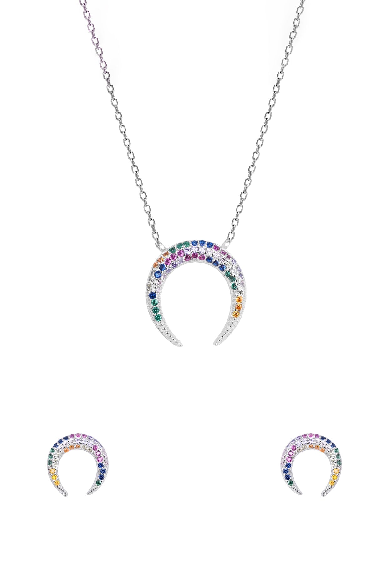 Multi-Colored Zircon Celestial Harmony Pendant Necklace Set In Sterling Silver