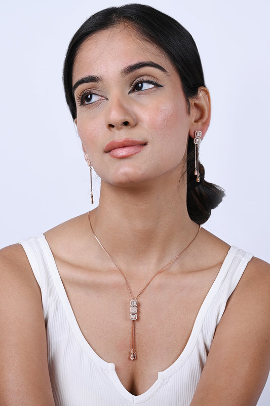 White Zircon Cubic Cascade Necklace Set In Sterling Silver