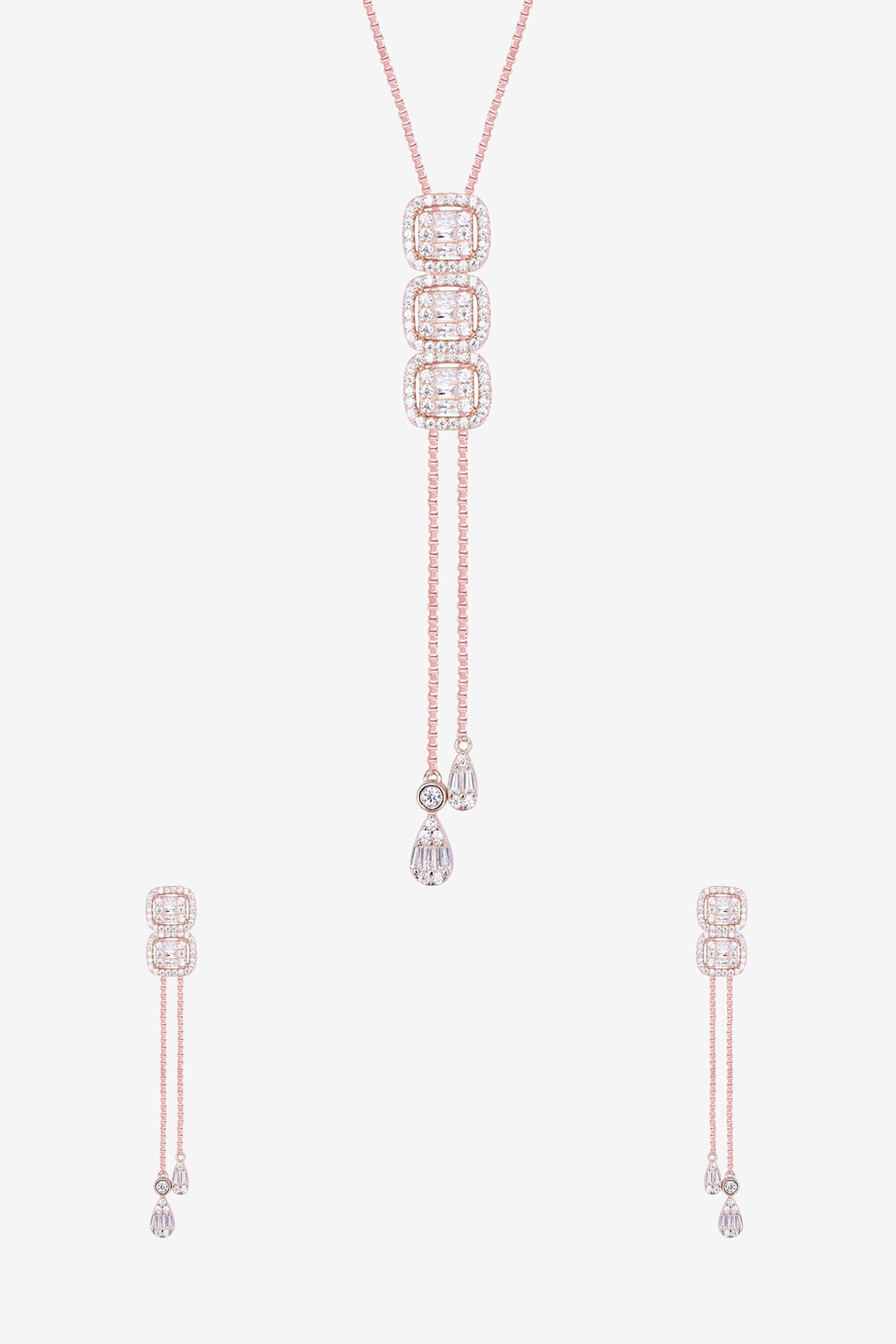 White Zircon Cubic Cascade Necklace Set In Sterling Silver