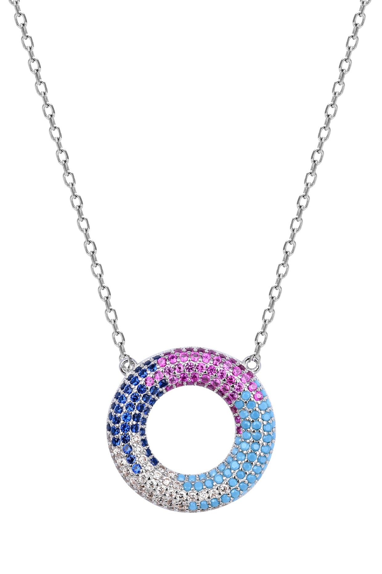 Multi-Colored Zircon Circular Necklace In Sterling Silver