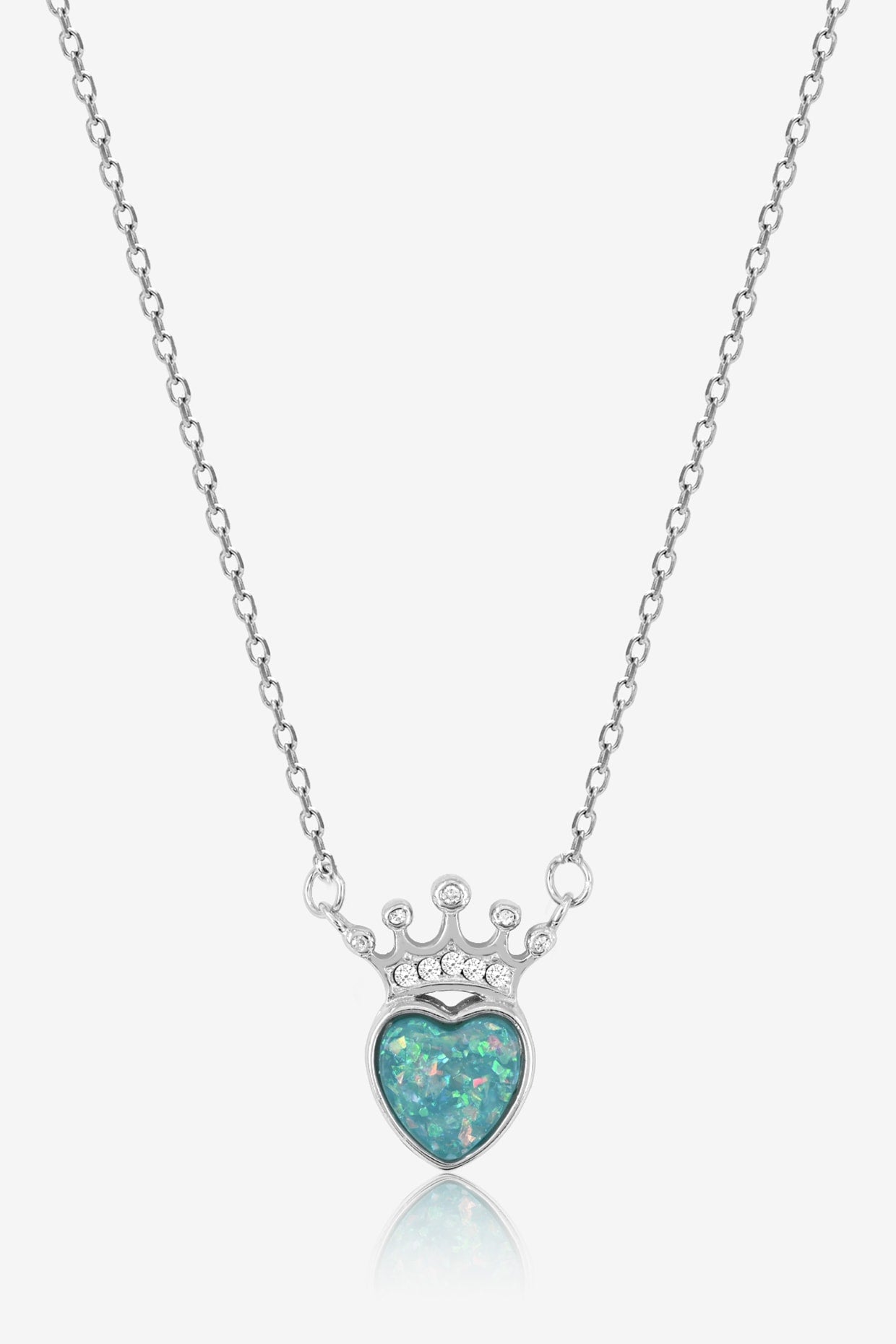 Turquoise Zircon Heart Necklace In Sterling Silver