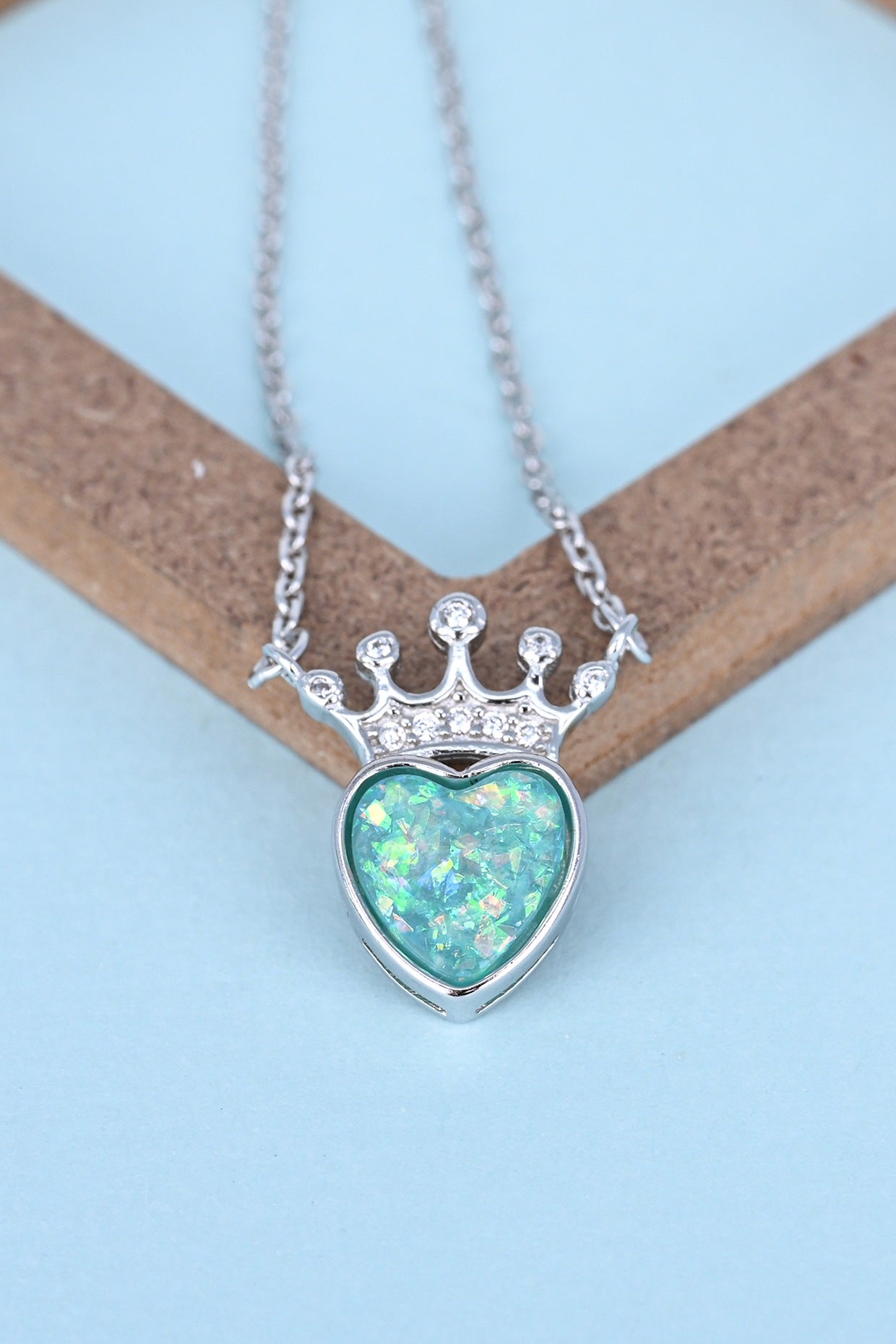 Turquoise Zircon Heart Necklace In Sterling Silver