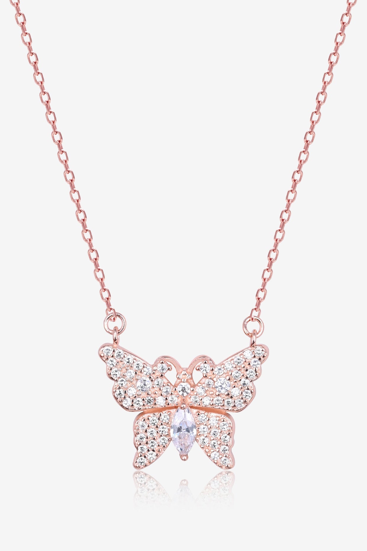 White Zircon Gilded Flutter Necklace In Sterling Silver