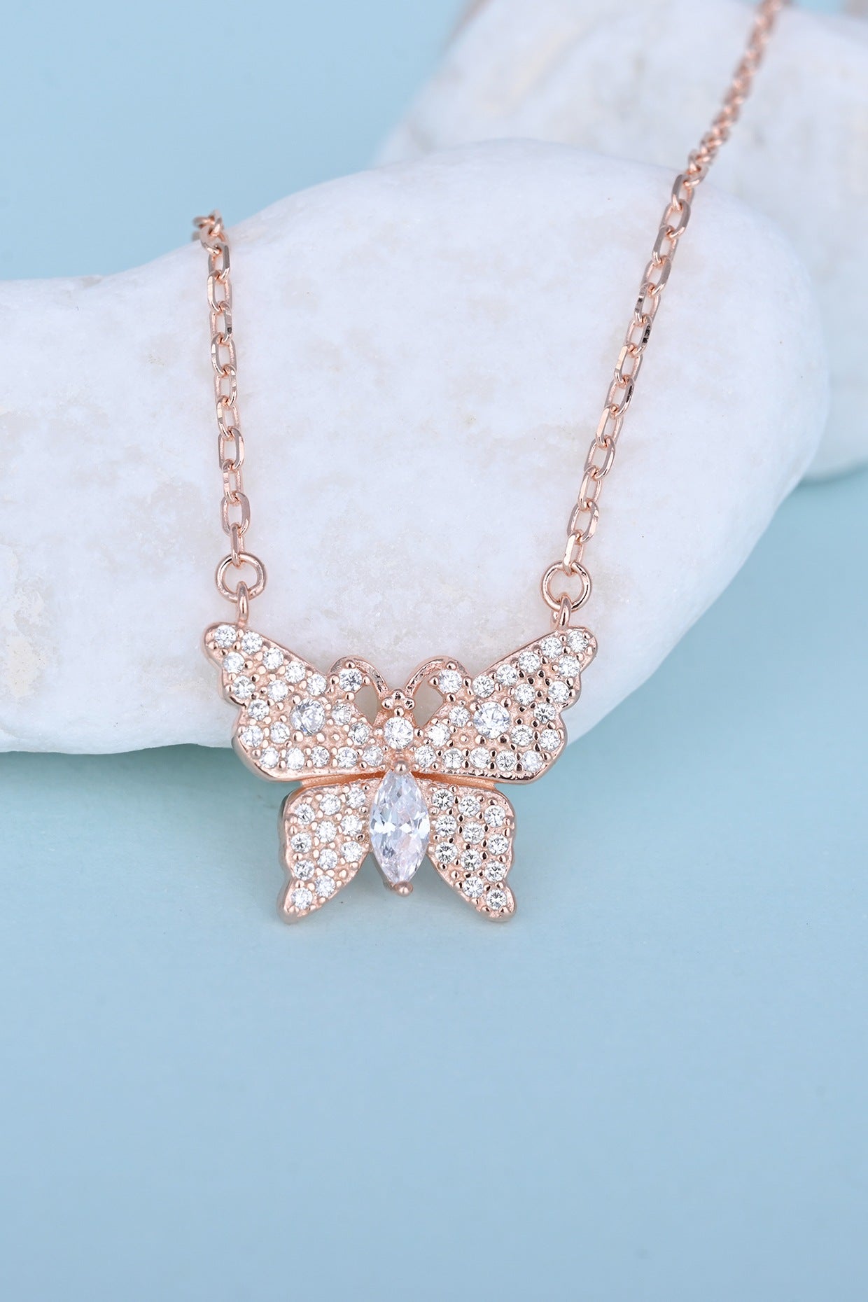 White Zircon Gilded Flutter Necklace In Sterling Silver