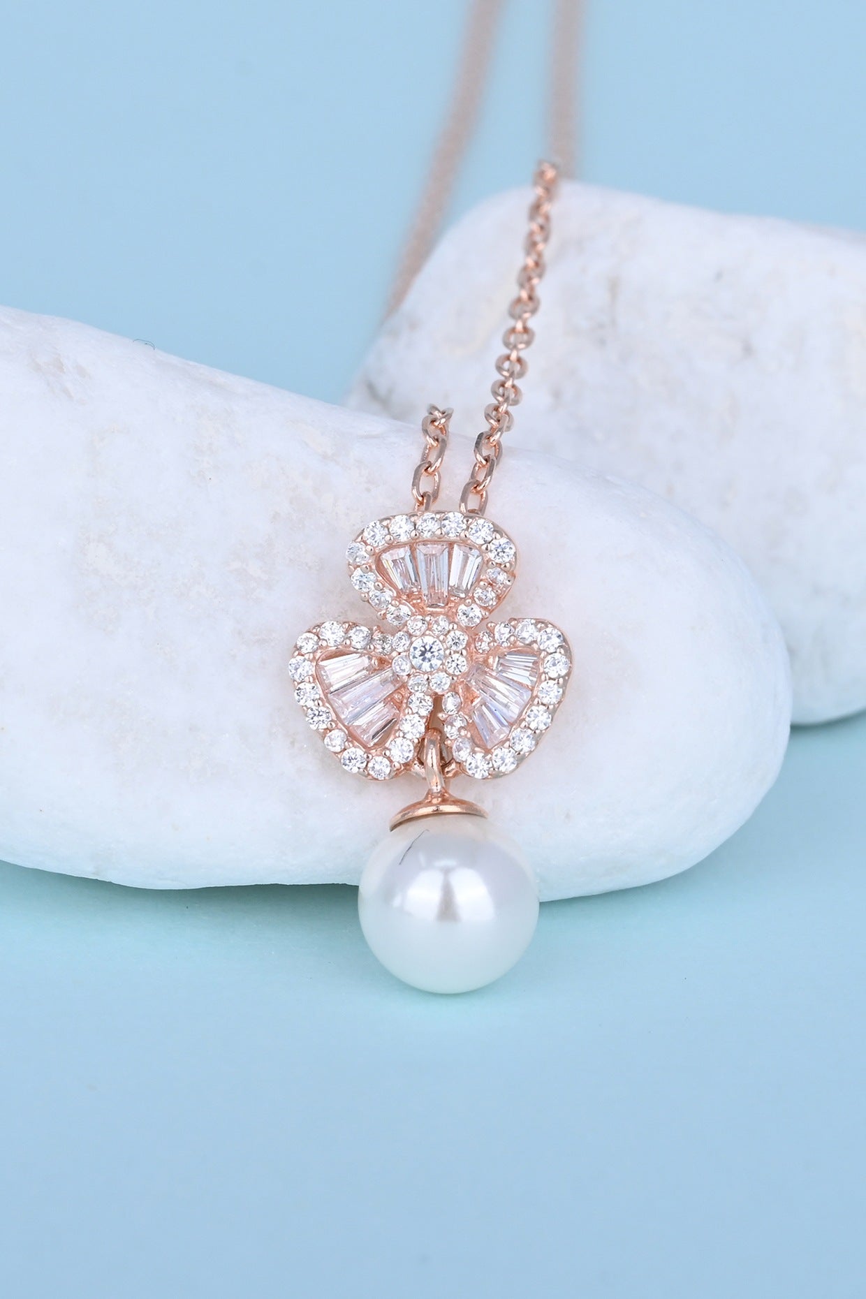 White Zircon & Pearl Bloom Necklace In Sterling Silver