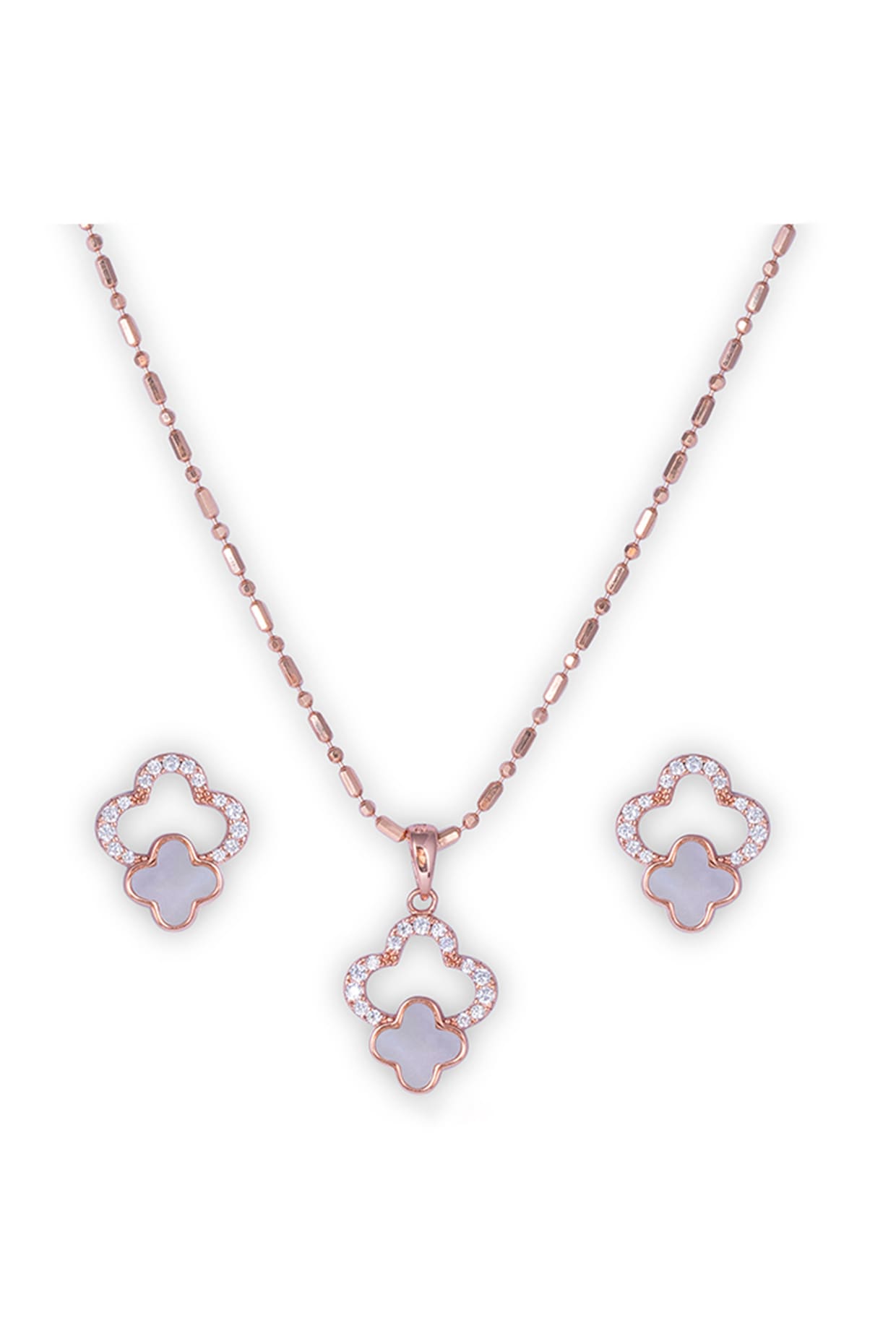 White Zircon Bloom Pendant Necklace Set In Sterling Silver