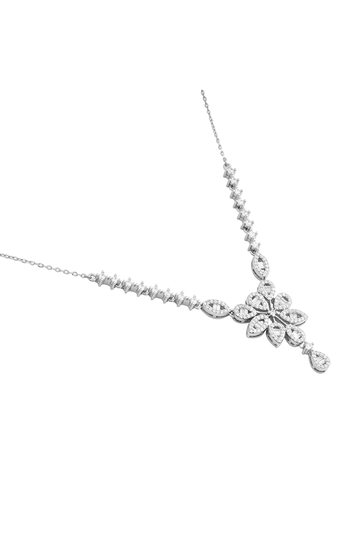 Silver Zircon Bouquet Necklace Set In Sterling Silver