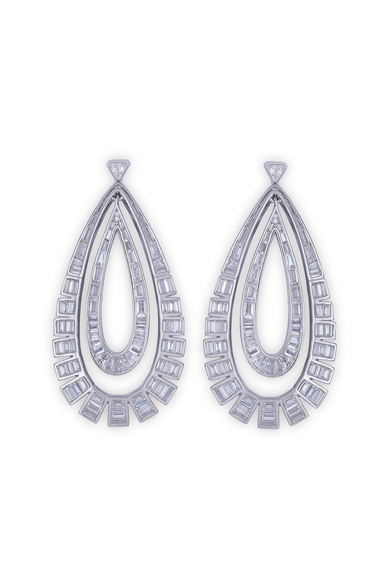 White Zircon Double Layered Dangler Earrings In Sterling Silver