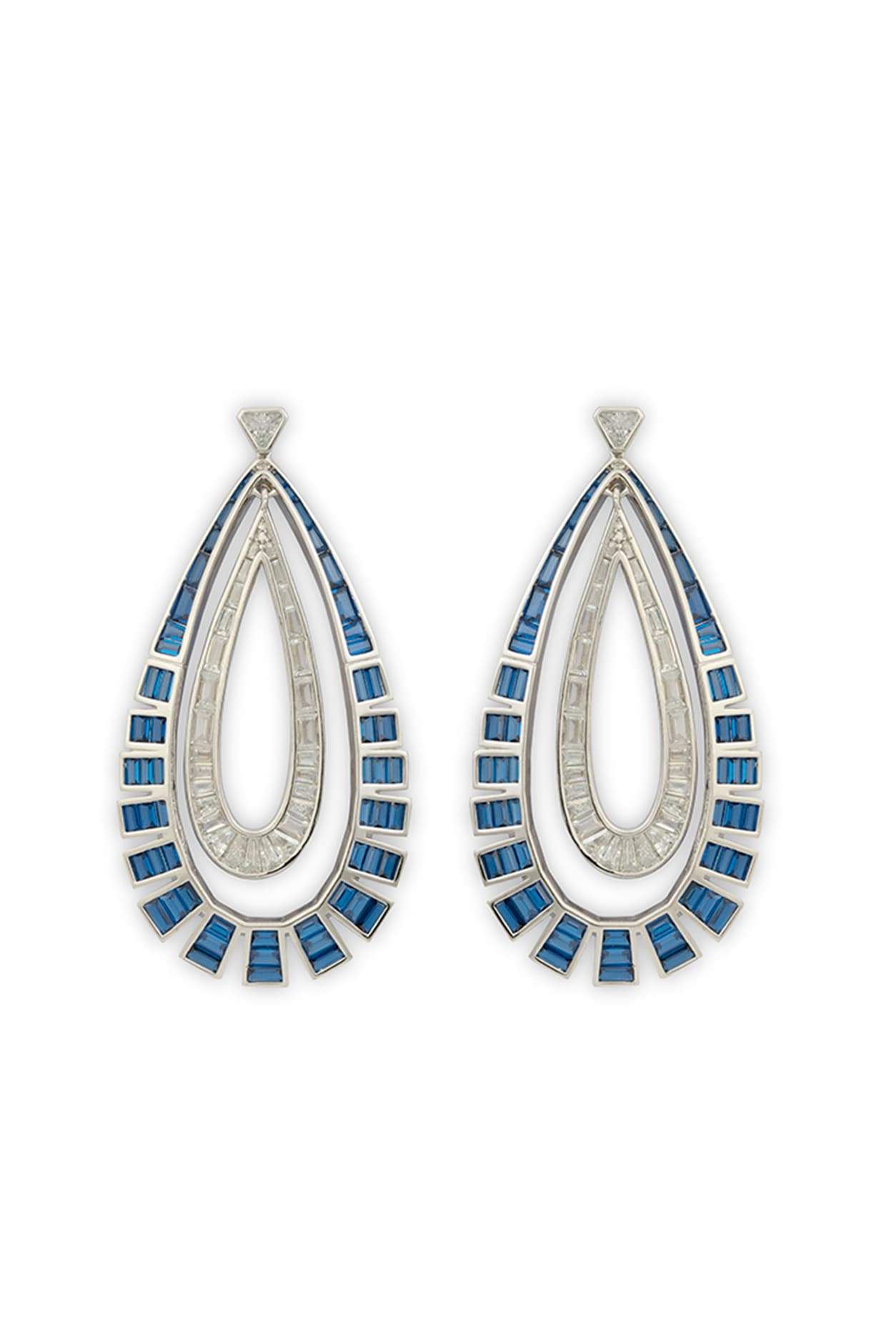 Blue Zircon Double Layered Dangler Earrings In Sterling Silver