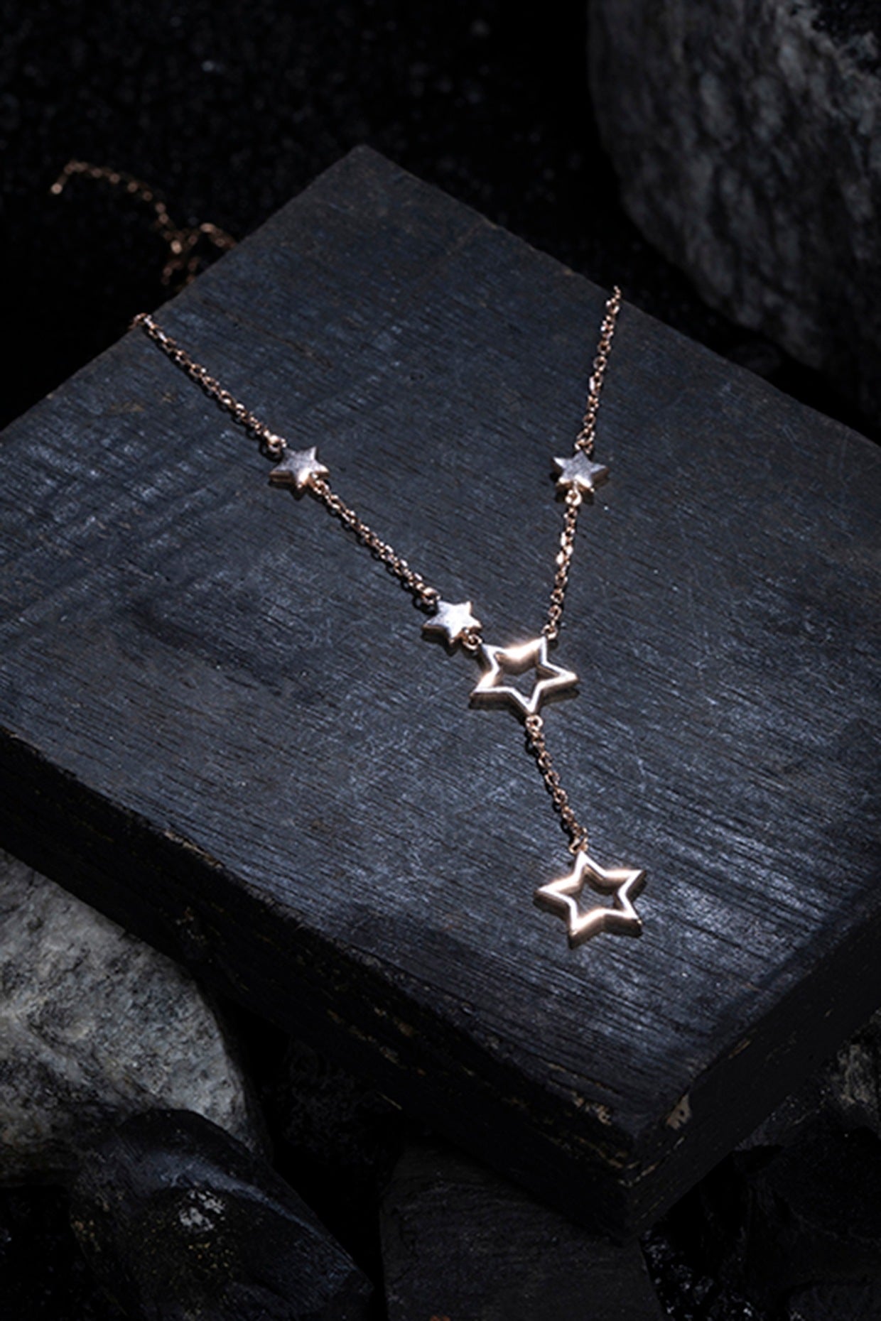 Rose Gold Zircon Star Charm Necklace In Sterling Silver