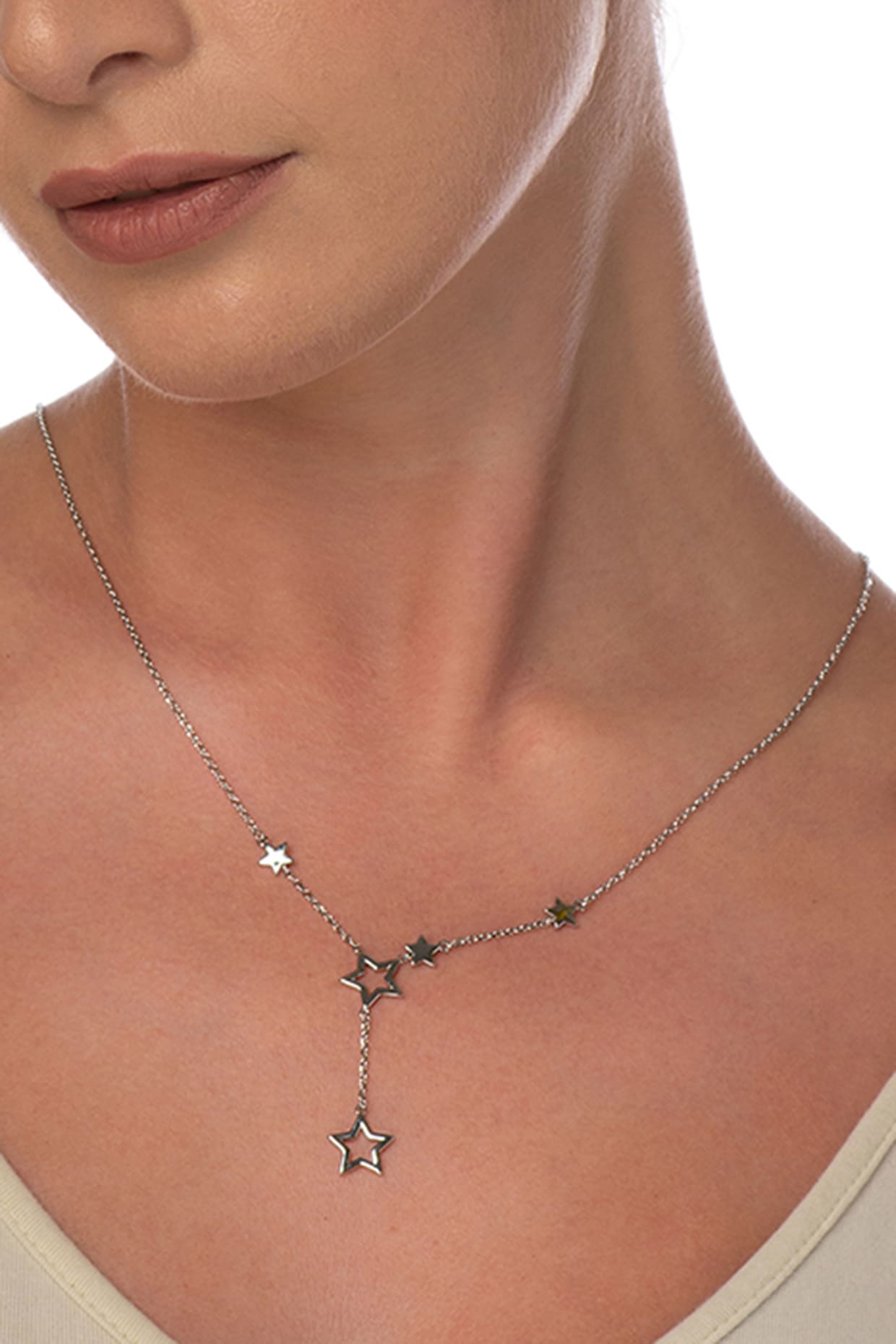 Silver Zircon Star Charm Necklace In Sterling Silver