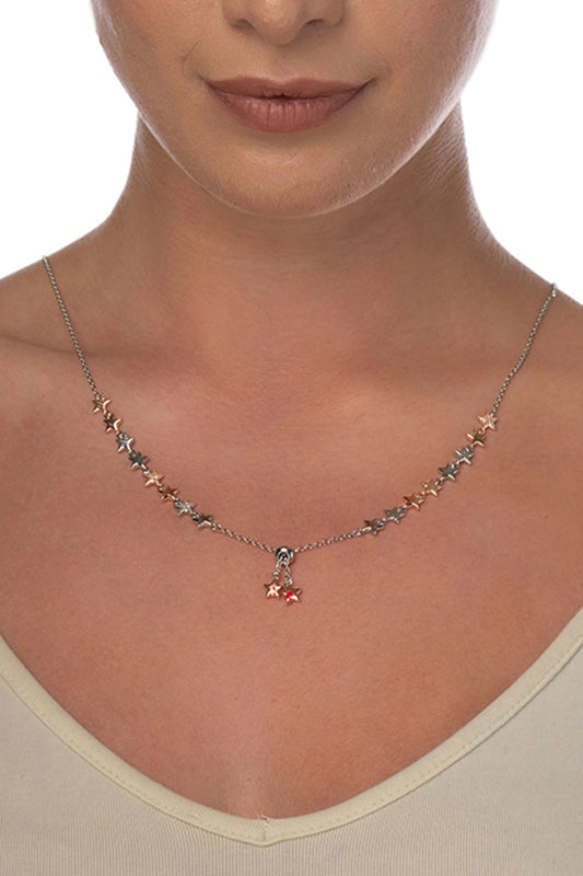 White Zircon Starry Cascade Necklace In Sterling Silver