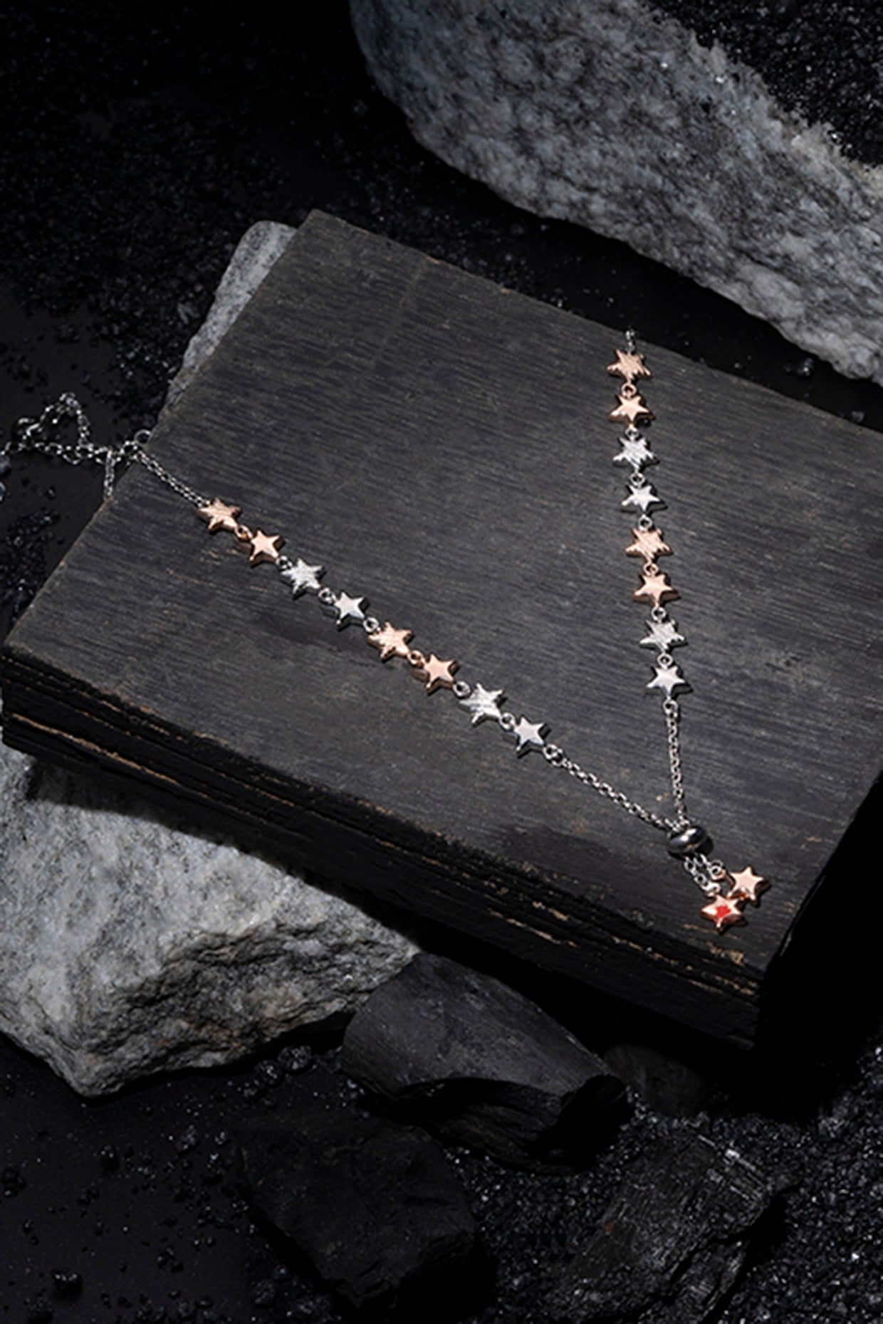 White Zircon Starry Cascade Necklace In Sterling Silver