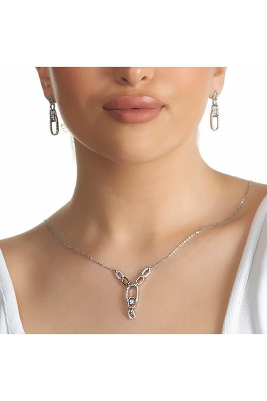 White Zircon Duet Elegance Necklace Set In Sterling Silver