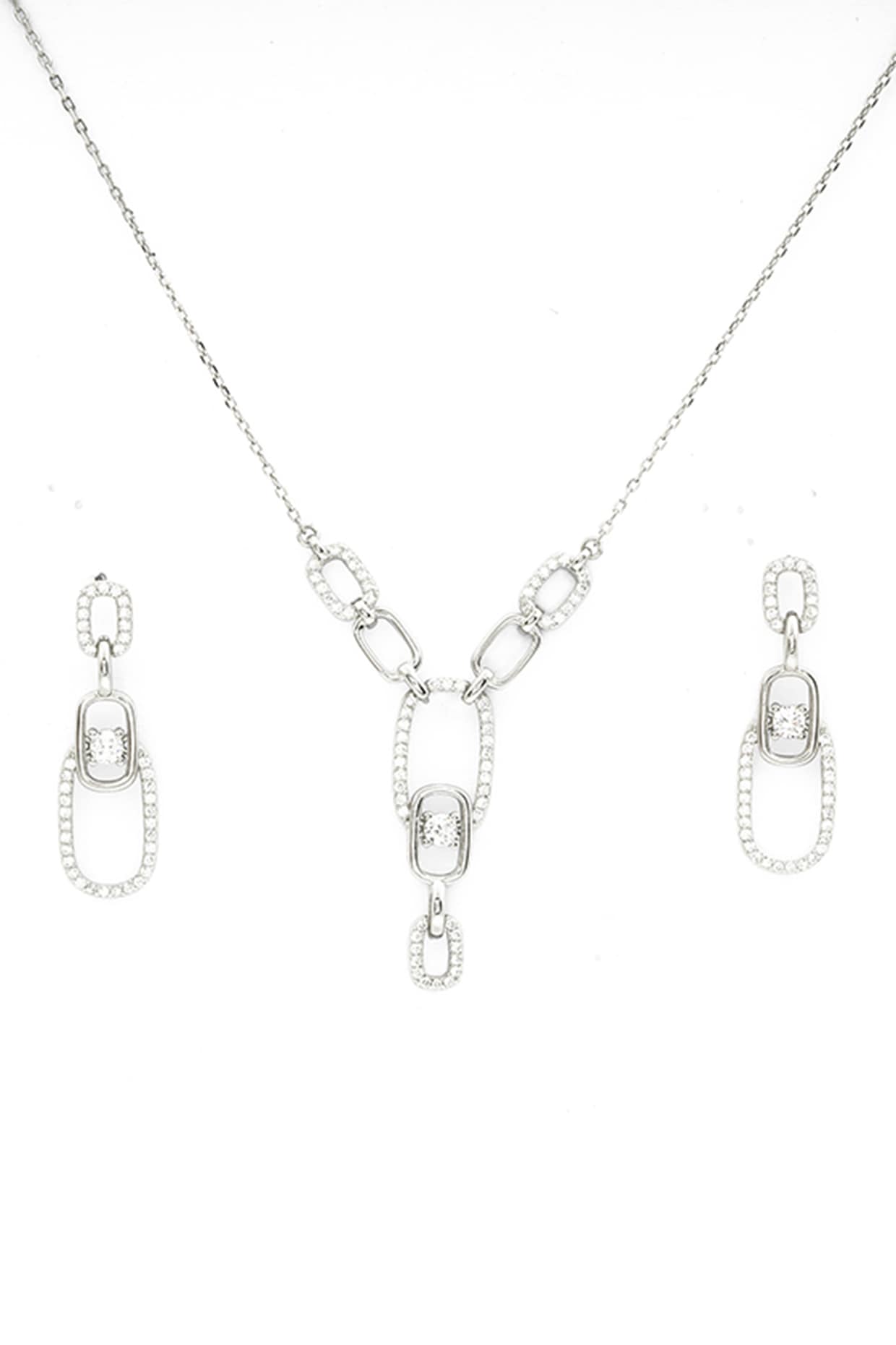 White Zircon Duet Elegance Necklace Set In Sterling Silver