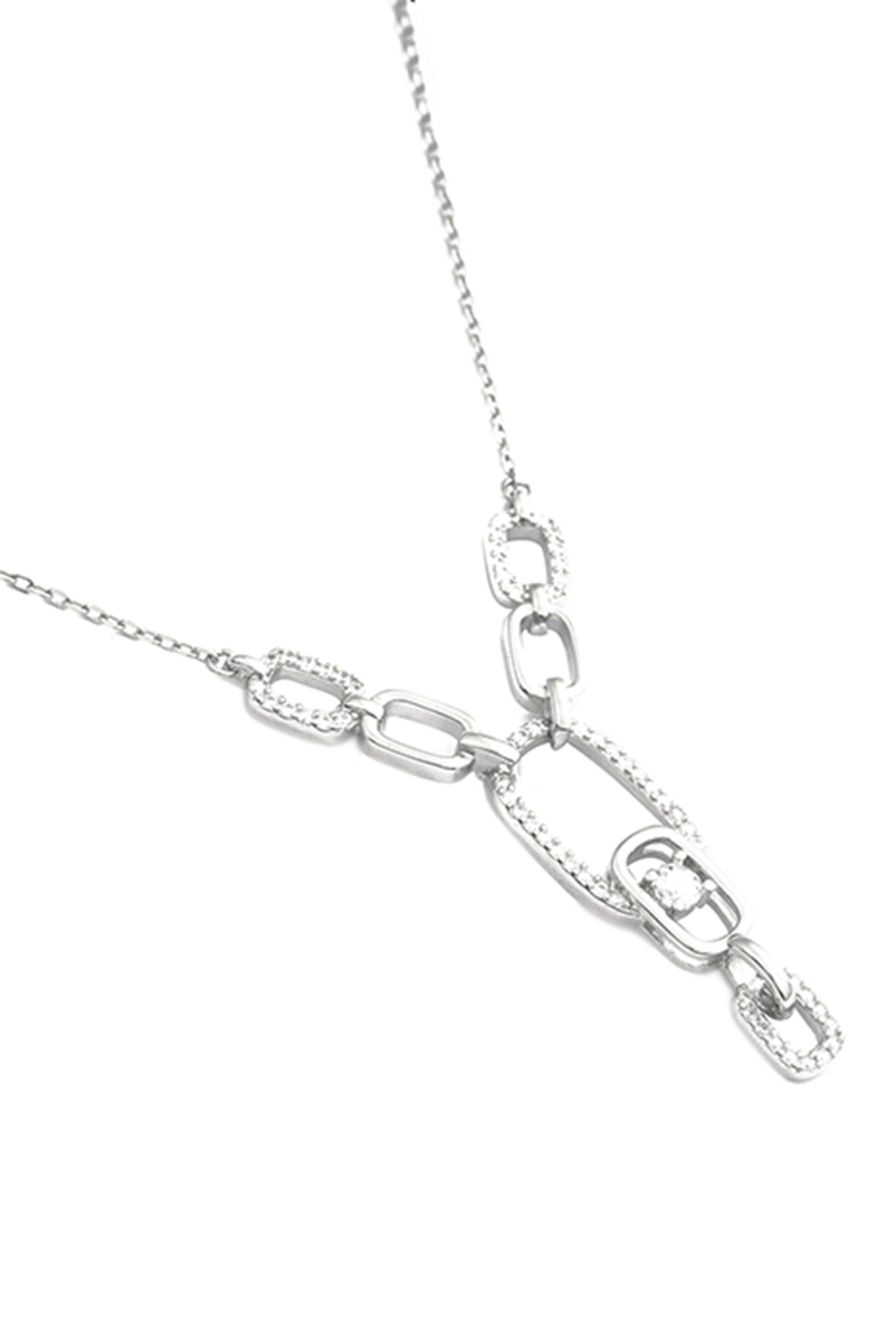 White Zircon Duet Elegance Necklace Set In Sterling Silver