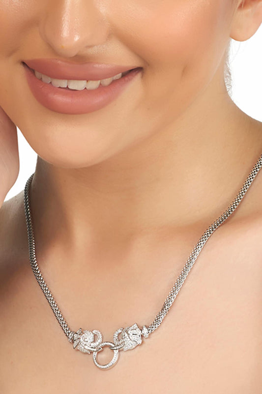 White Zircon Artisanal Knots Necklace In Sterling Silver