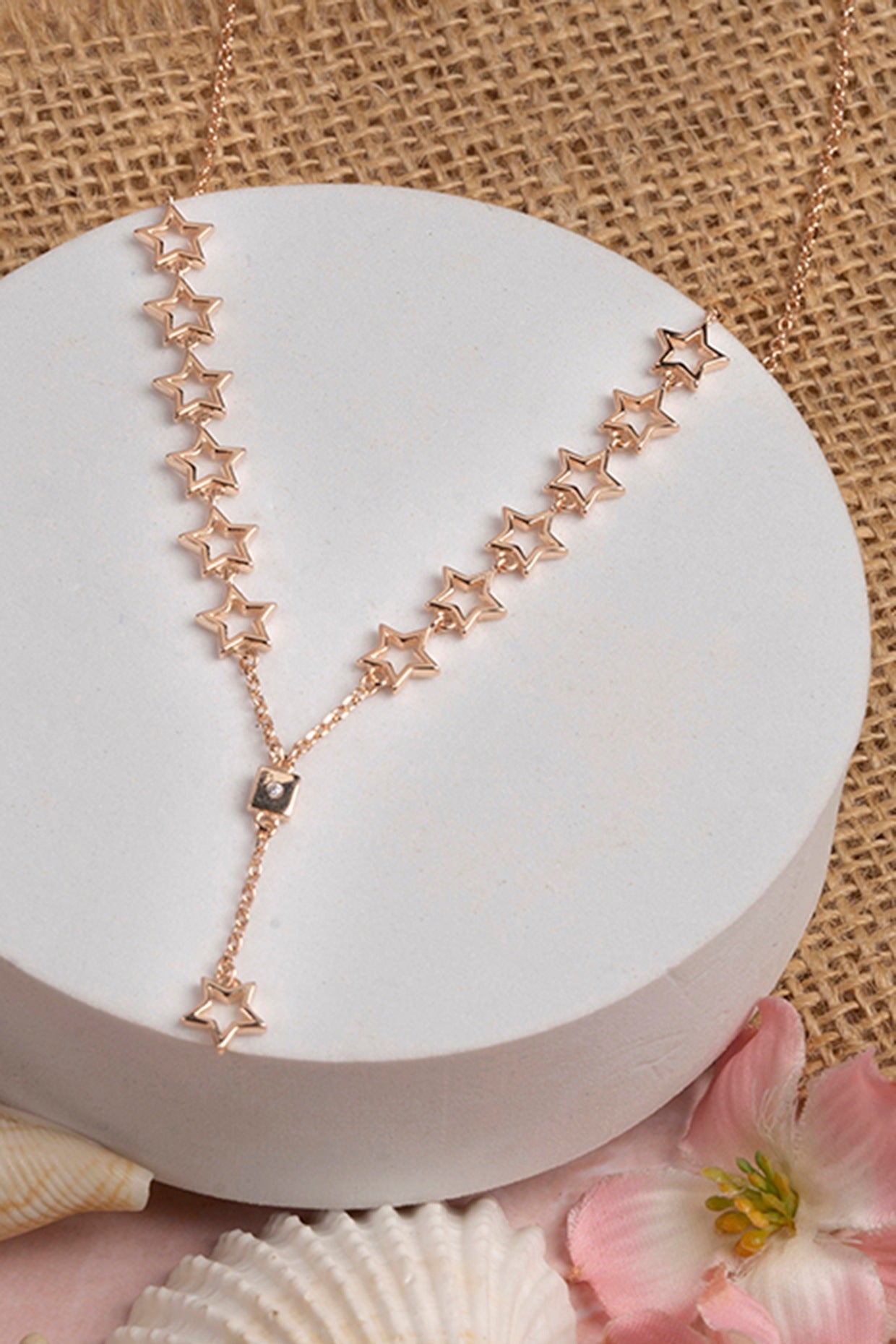 Rose Gold Zircon Stellar Necklace In Sterling Silver