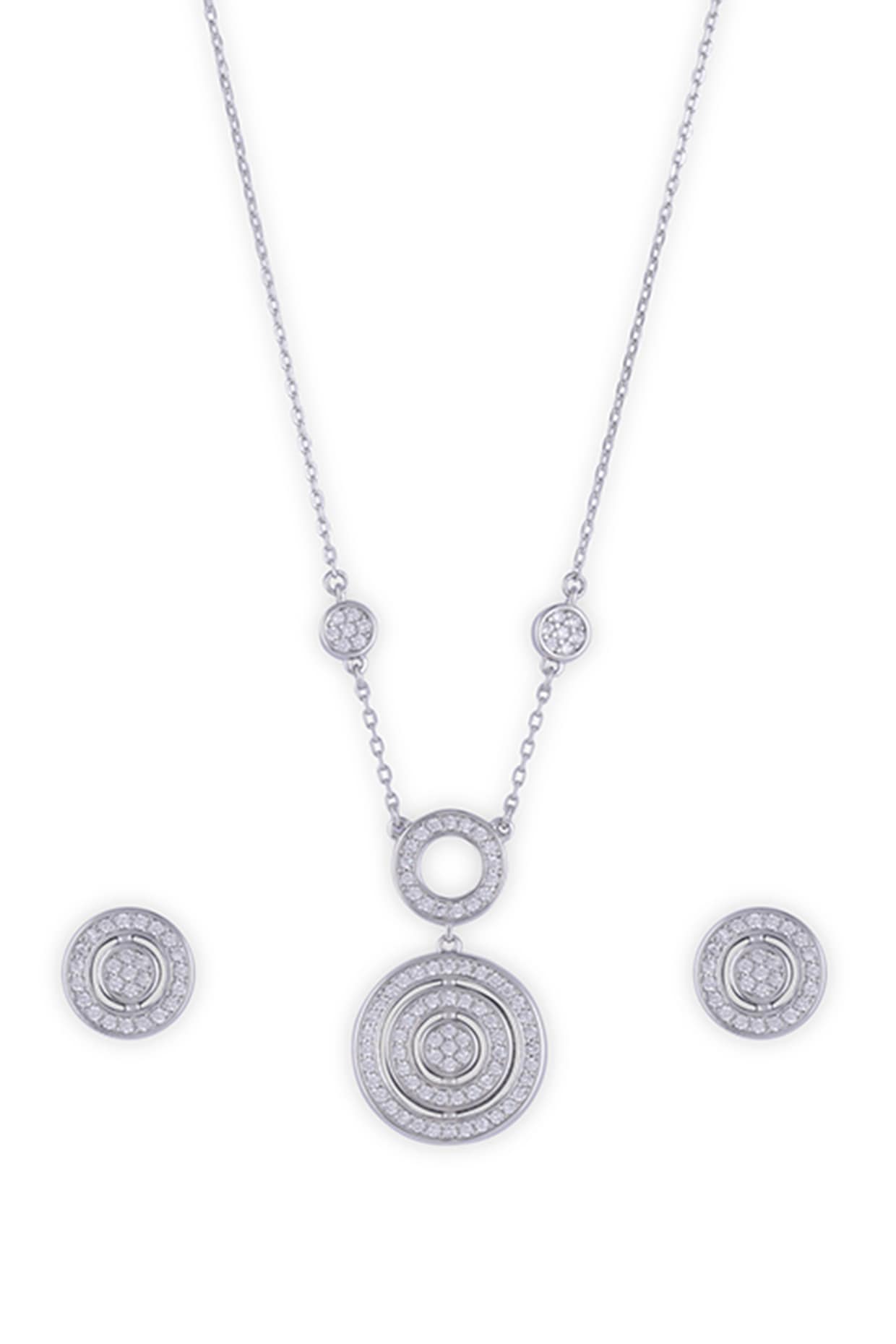 CZ Radiant Circle Necklace Set In Sterling Silver