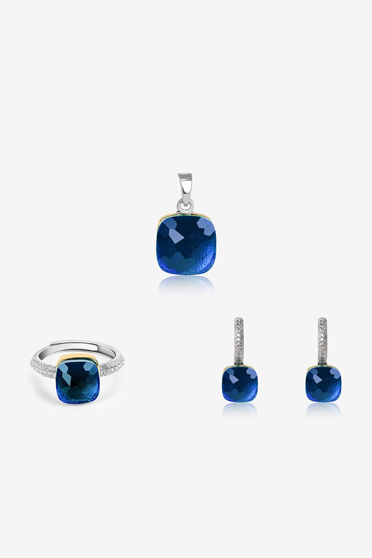 Gold Finish Midnight Blue Stone & Zircon Pendant Set In Sterling Silver