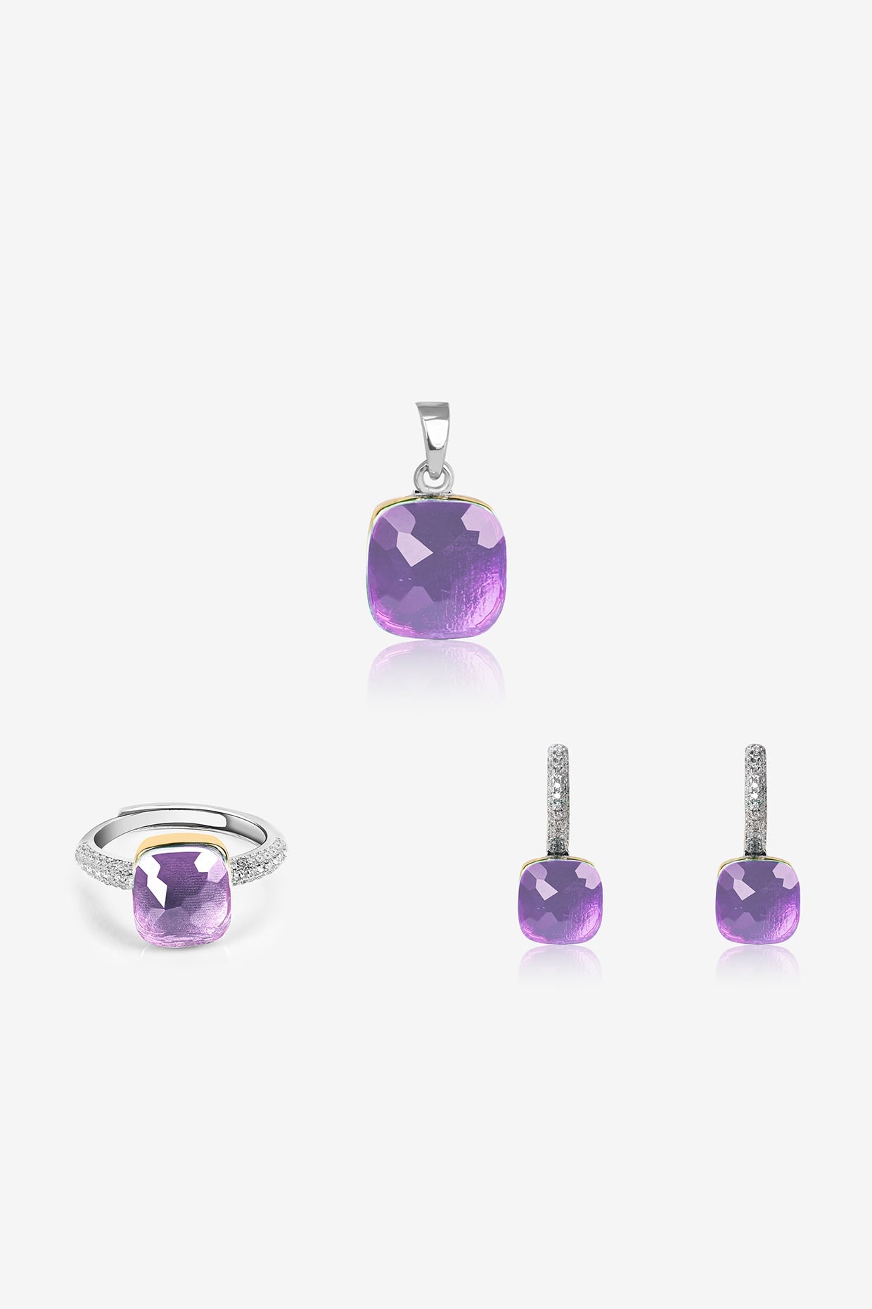 Gold Finish Purple Stone & Zircon Pendant Set In Sterling Silver