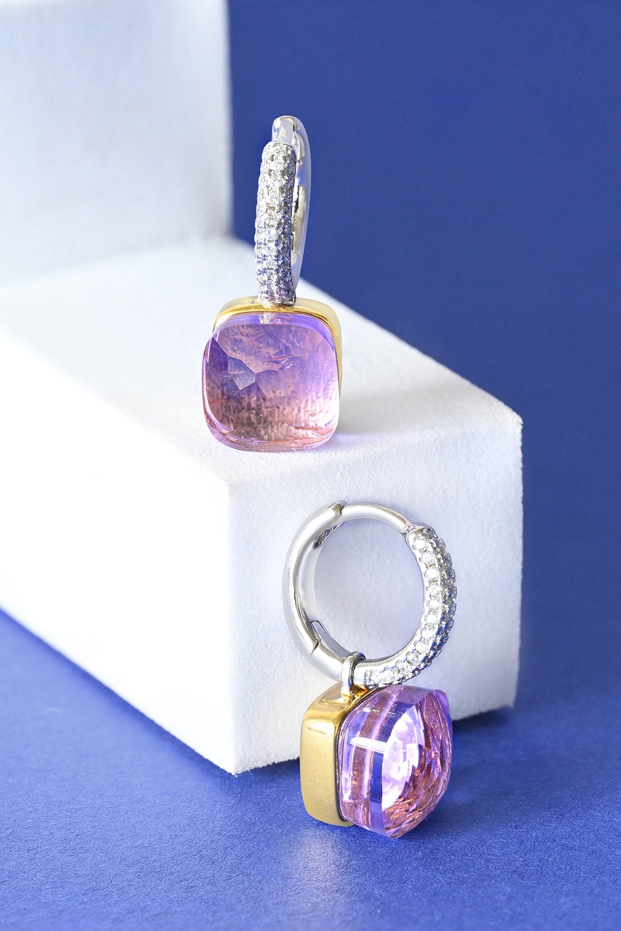 Gold Finish Purple Stone & Zircon Pendant Set In Sterling Silver