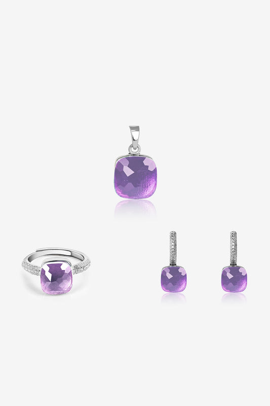 Purple Stone & Zircon Pendant Set In Sterling Silver