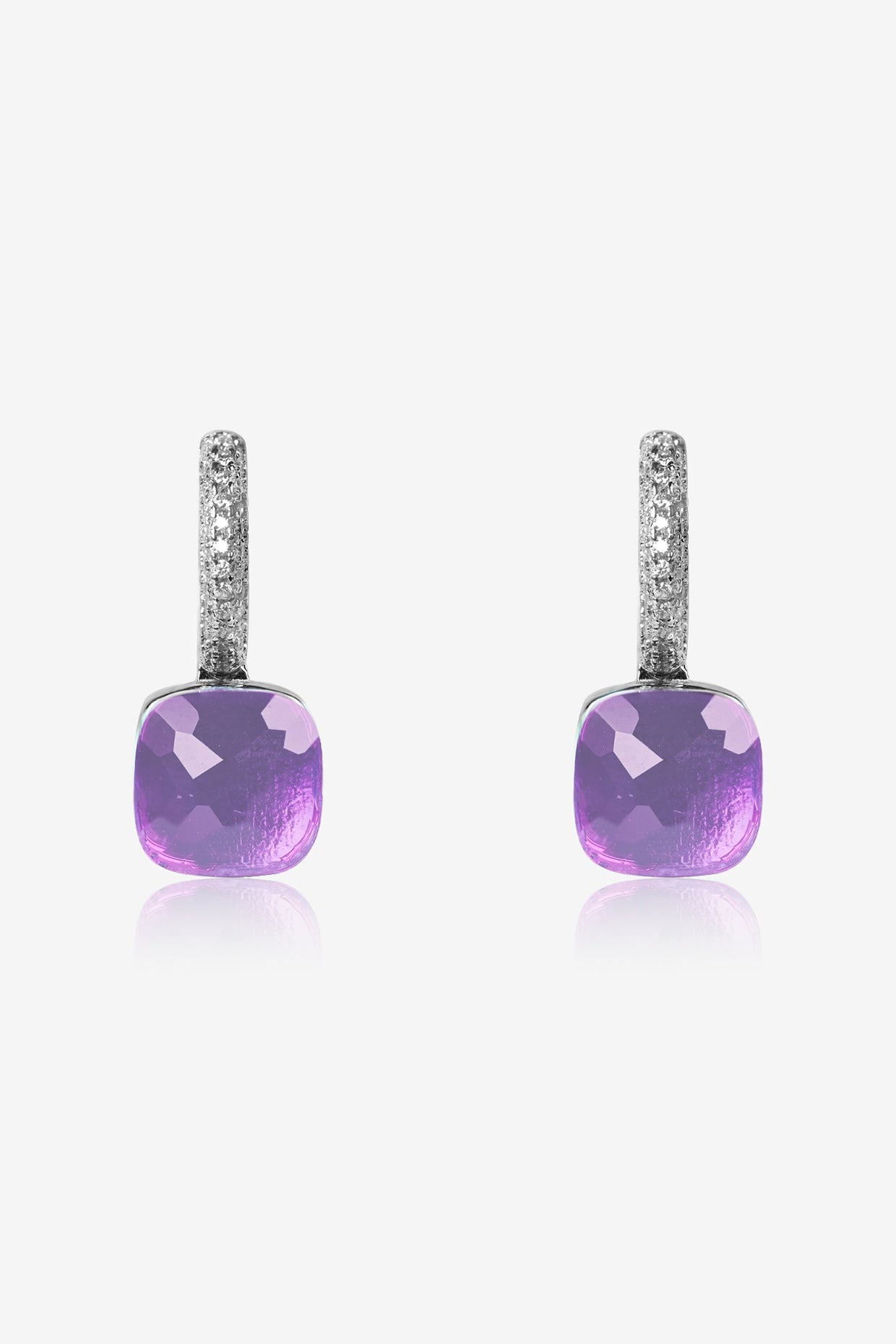 Purple Stone & Zircon Pendant Set In Sterling Silver