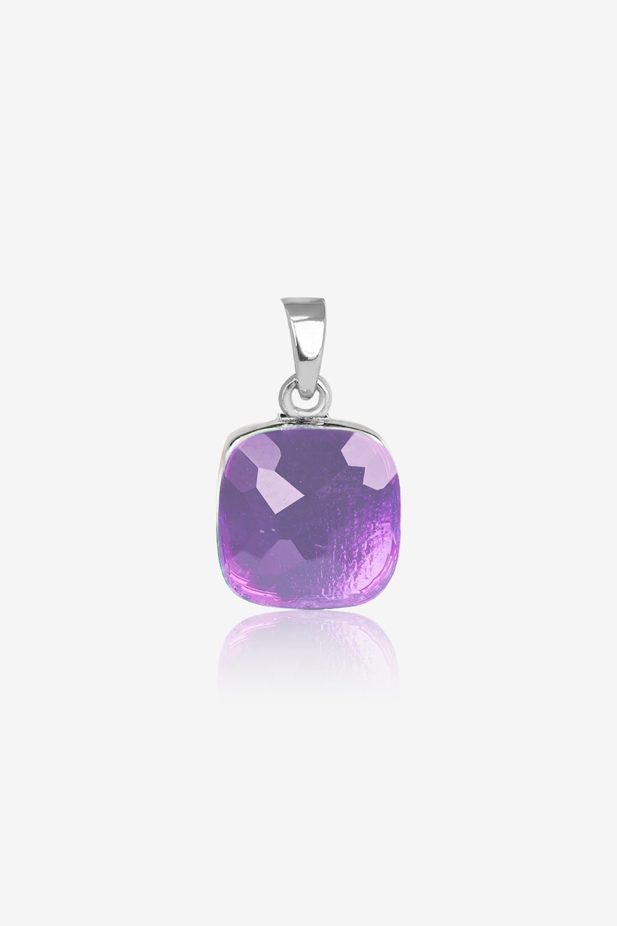 Purple Stone & Zircon Pendant Set In Sterling Silver