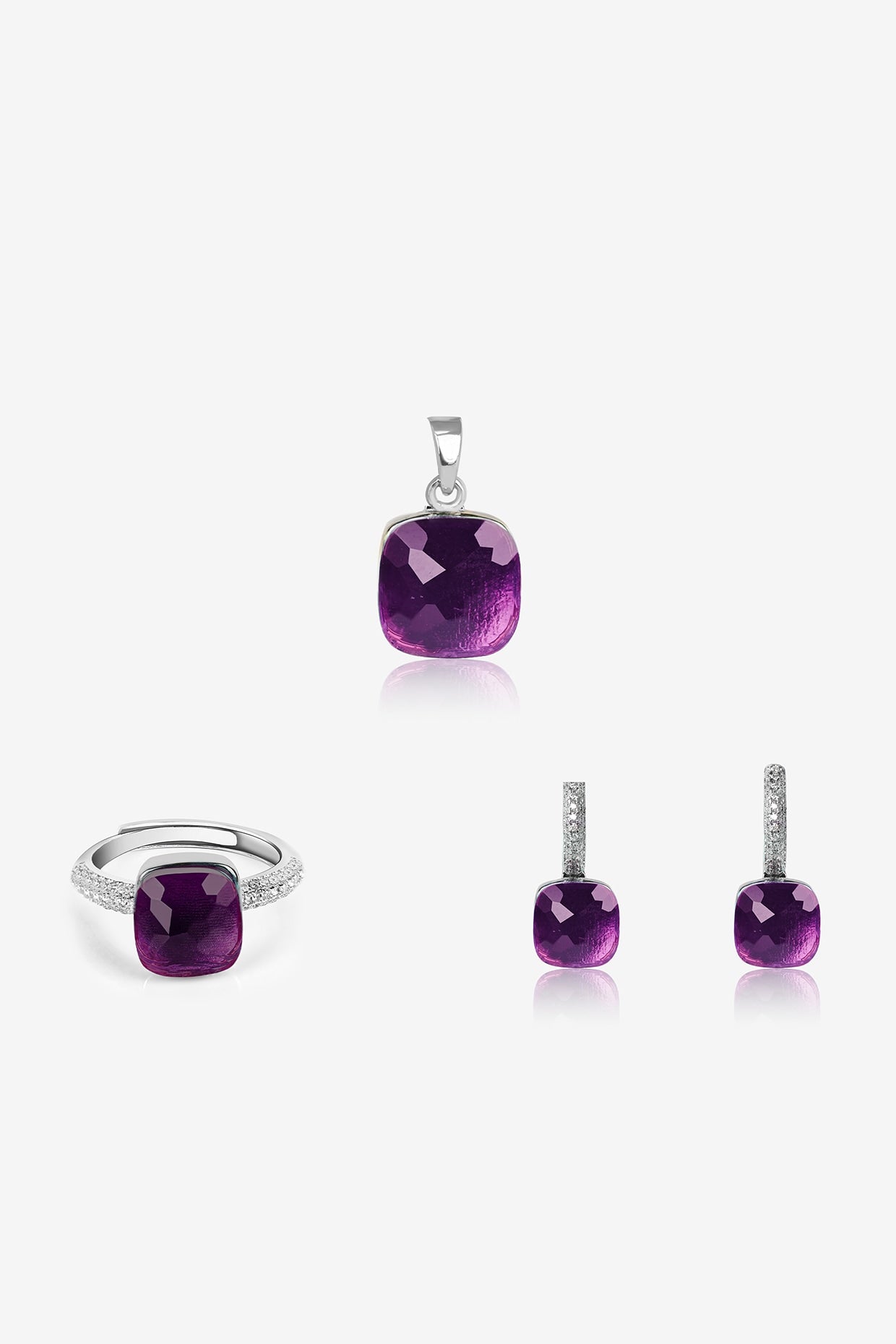 Purple Stone & Zircon Pendant Set In Sterling Silver