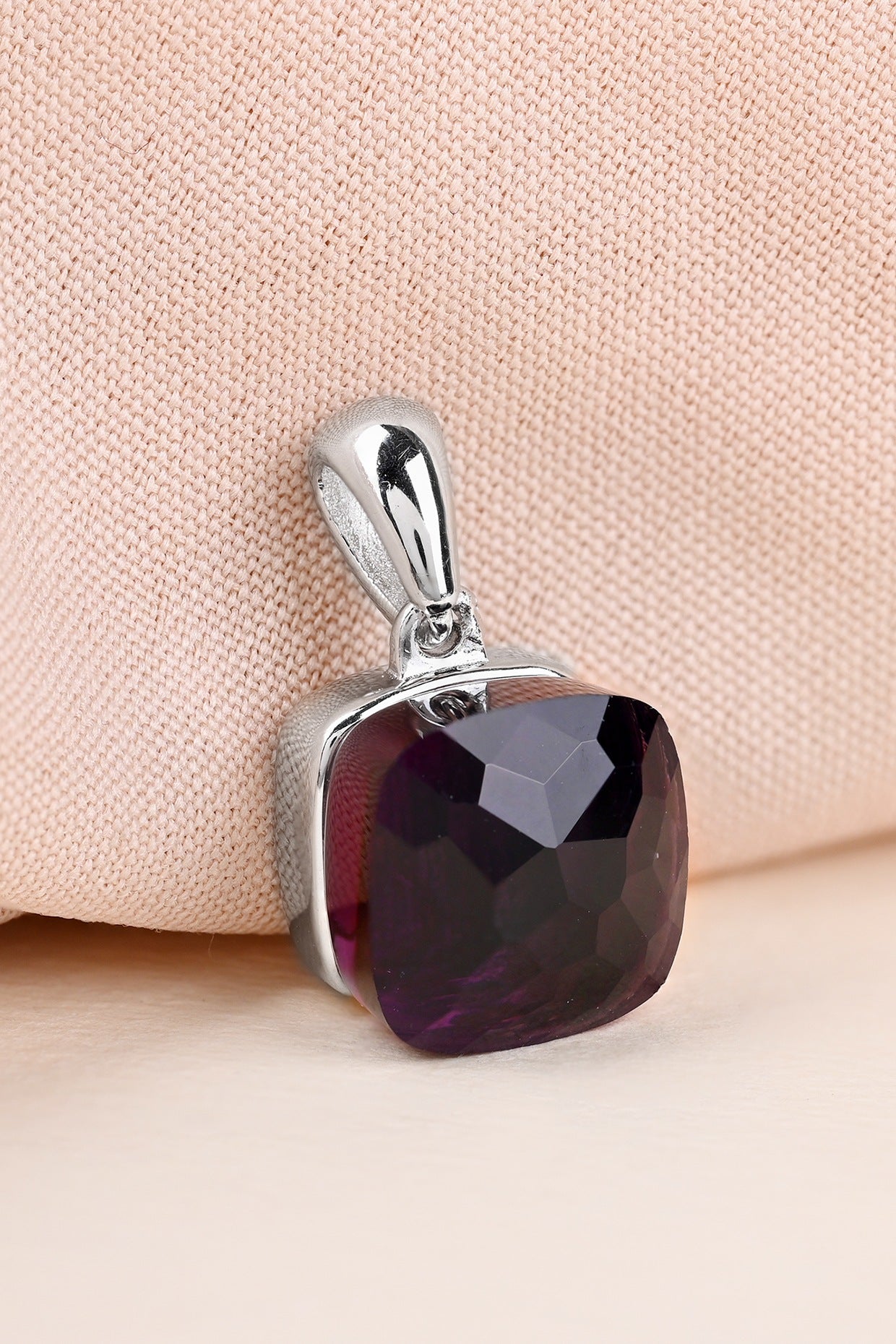 Purple Stone & Zircon Pendant Set In Sterling Silver