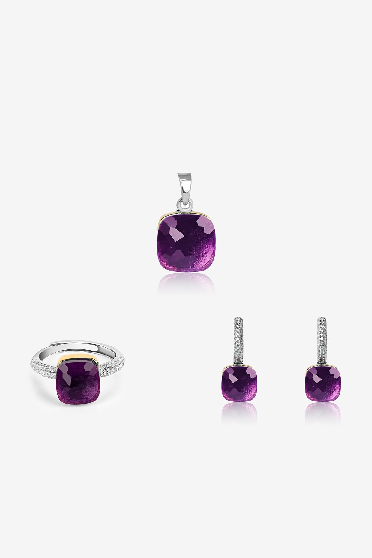 Gold Finish Purple Stone & Zircon Pendant Set In Sterling Silver