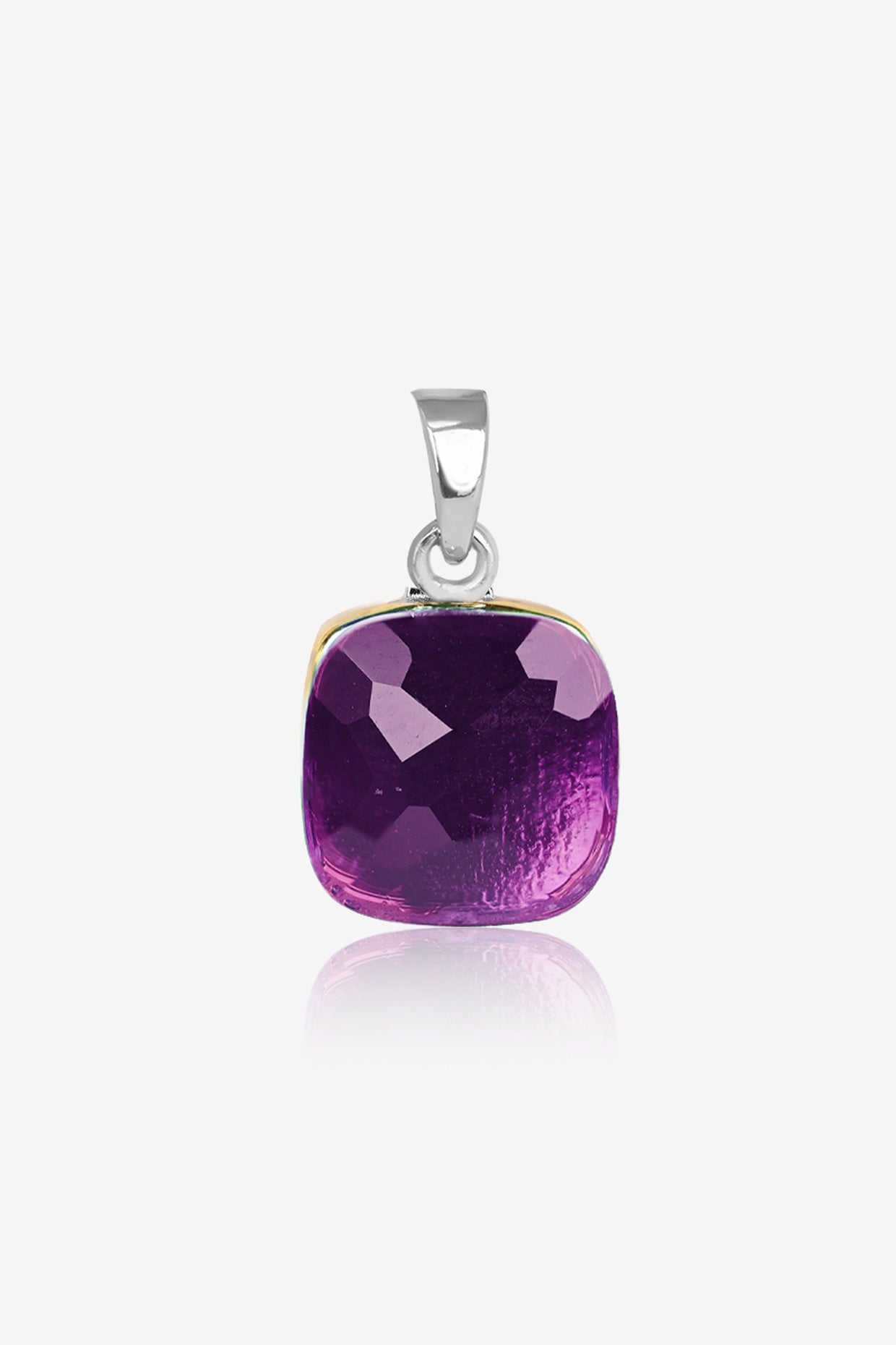 Gold Finish Purple Stone & Zircon Pendant Set In Sterling Silver