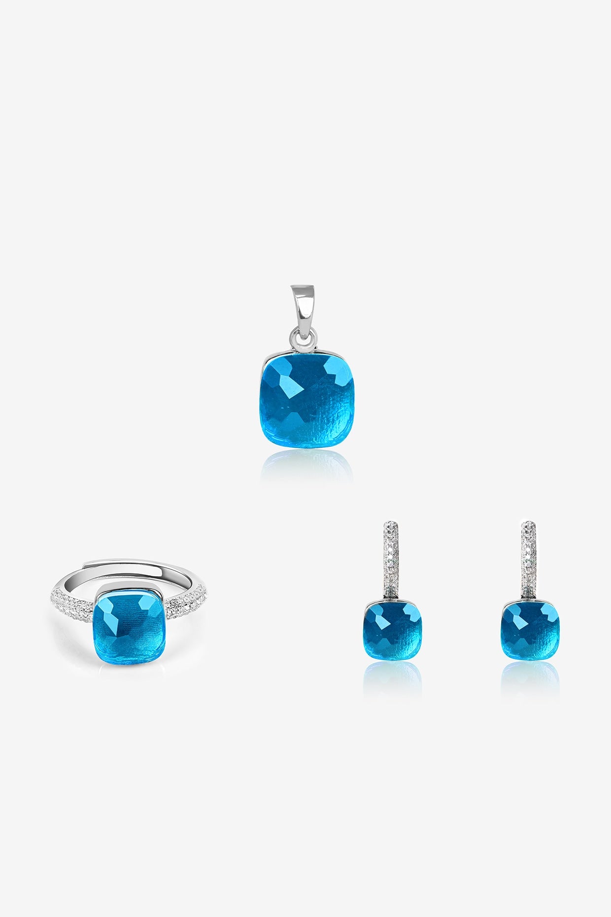 Sky Blue Stone & CZ Pendant Set In Sterling Silver