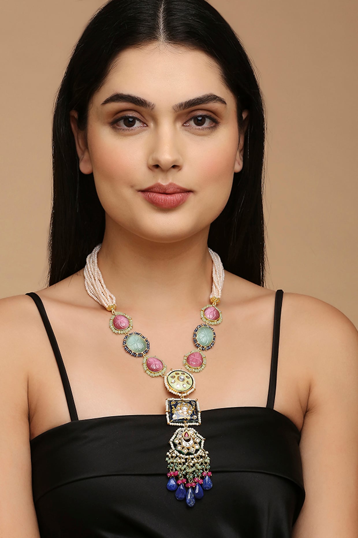 Two Tone Finish Polki Meenakari Necklace