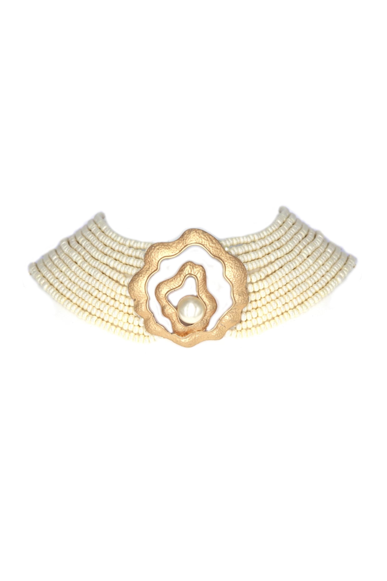 Gold Finish Faux Pearl Choker Necklace