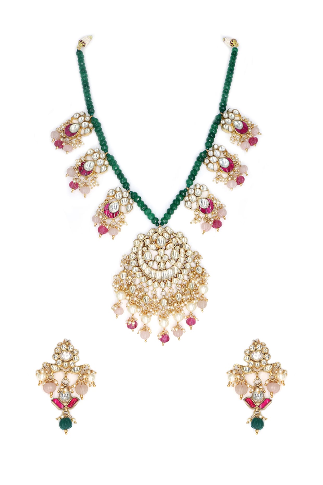 Gold Finish White Kundan Polki Necklace Set