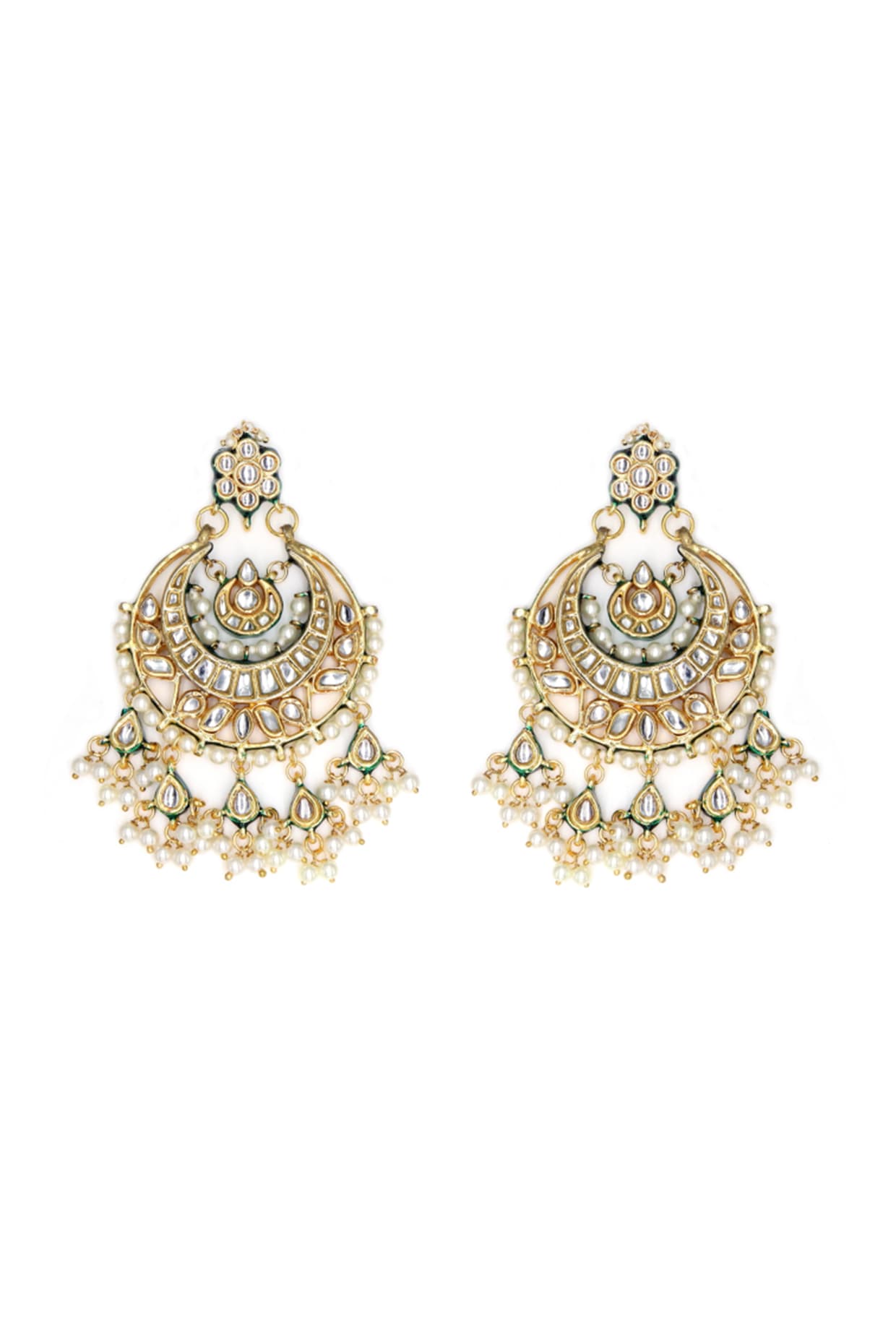 Gold Finish Kundan Polki Chandbali Earrings