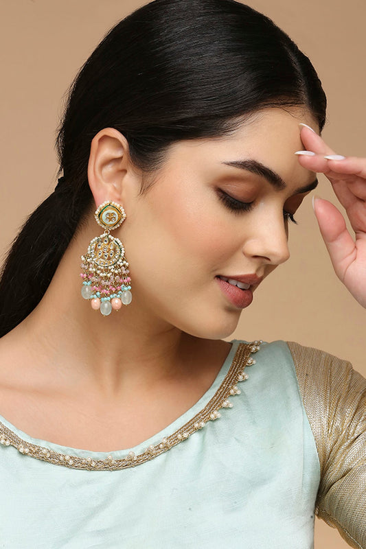 Gold Finish Quartz Meenakari Chandbali Earrings