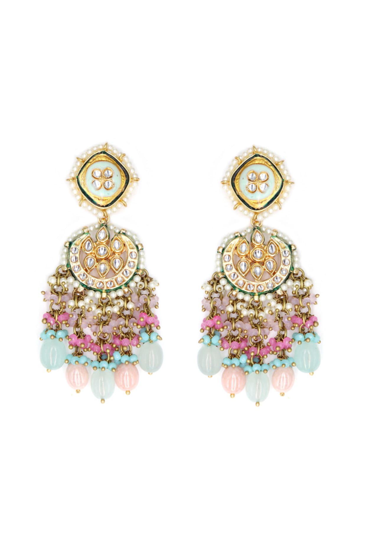 Gold Finish Quartz Meenakari Chandbali Earrings