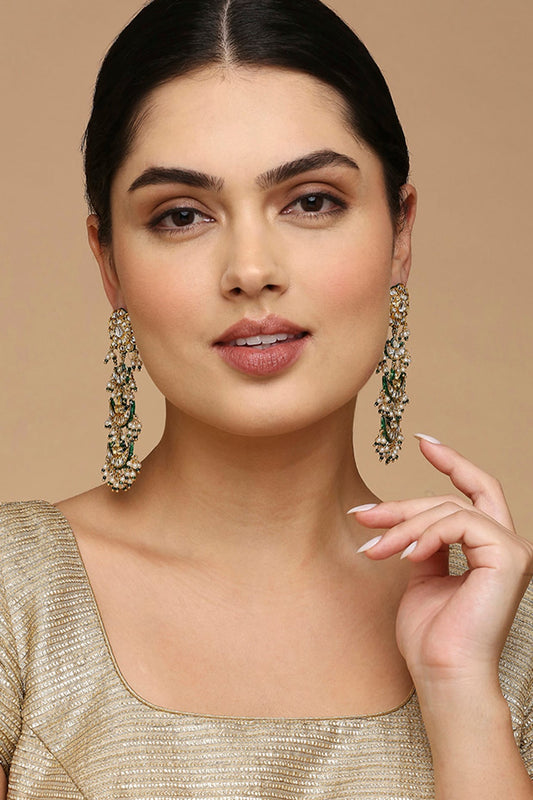 Gold Finish Kundan Polki Chandbali Earrings