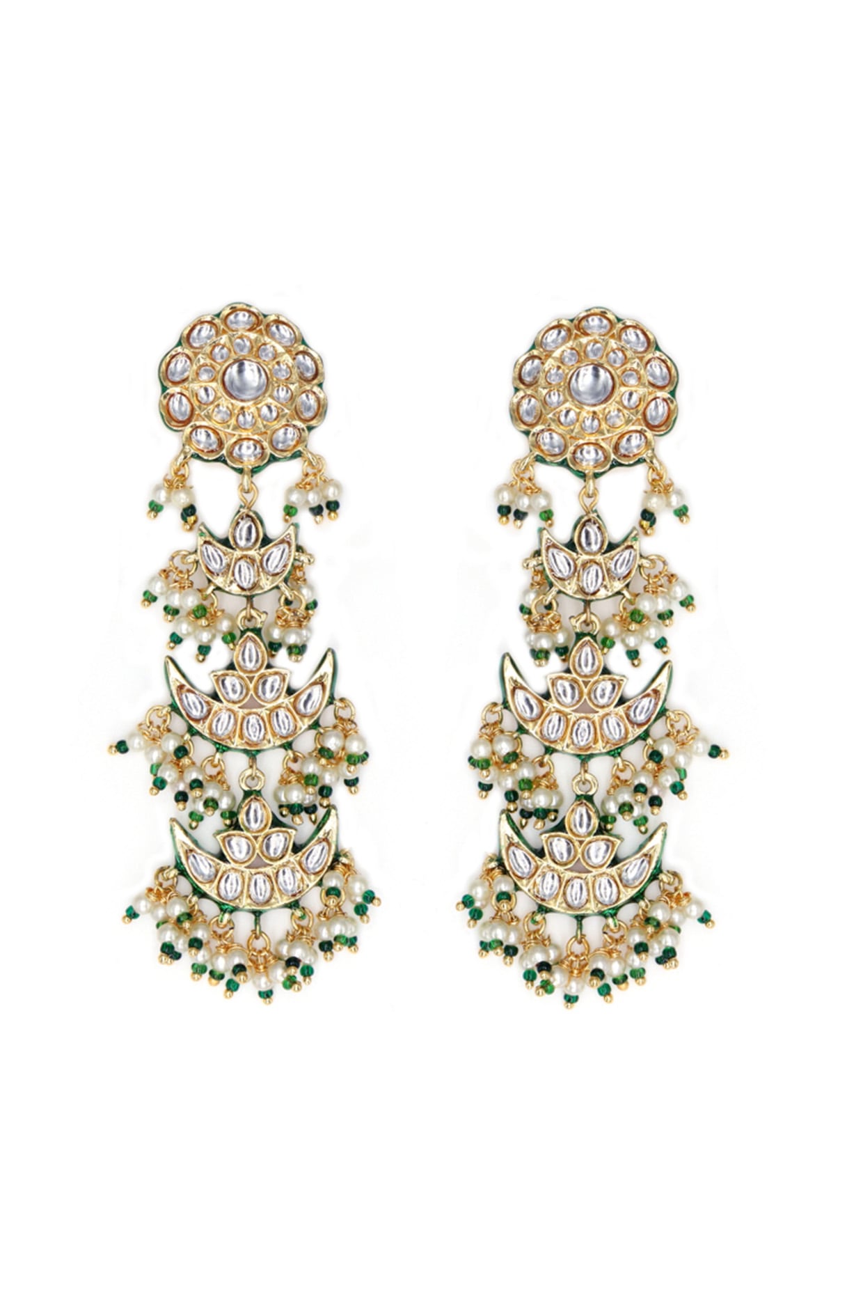 Gold Finish Kundan Polki Chandbali Earrings