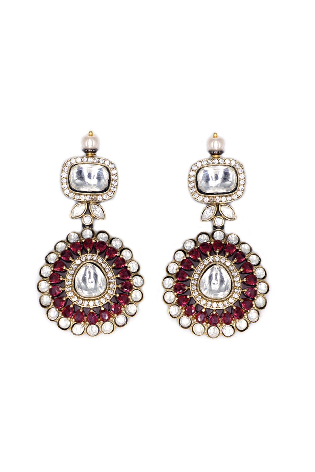 Two Tone Finish Kundan Polki Earrings