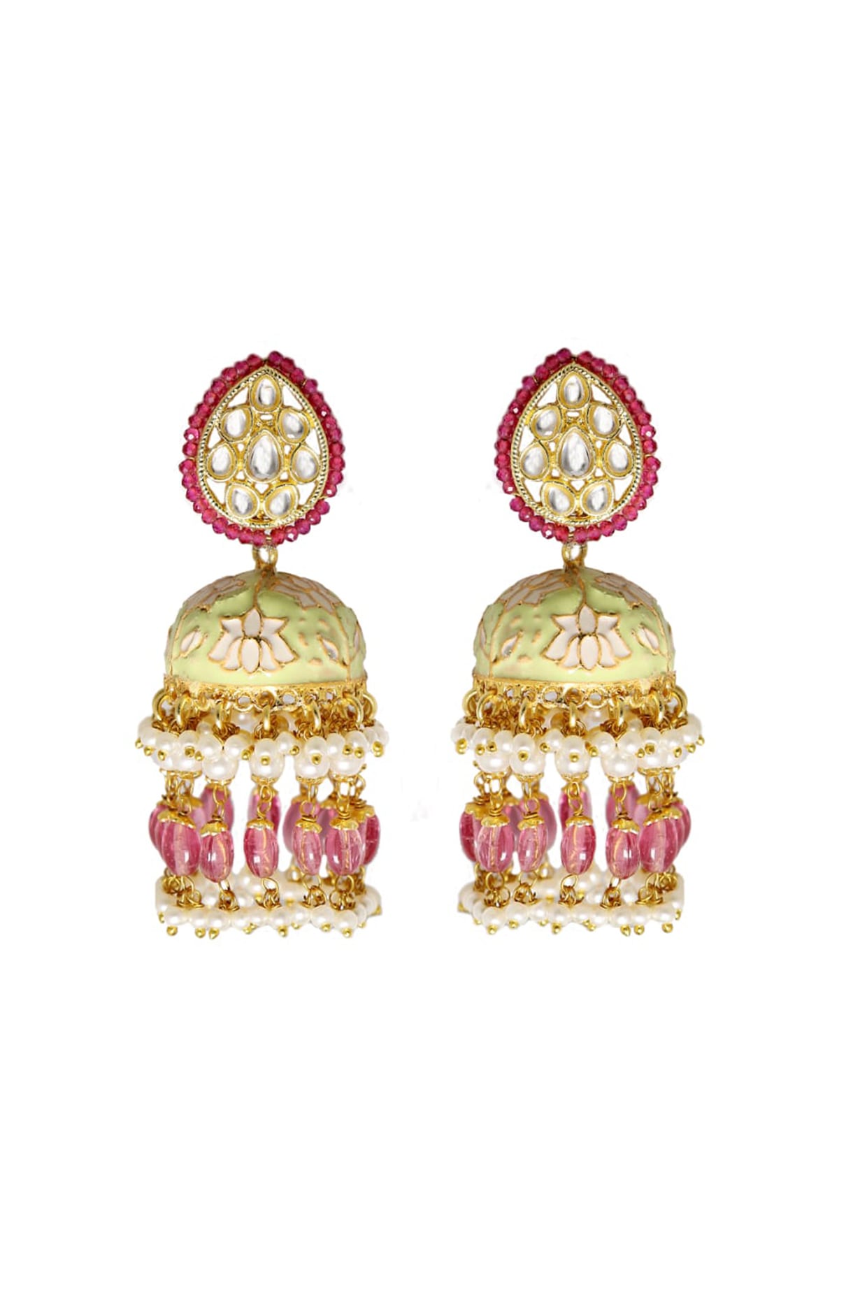 Gold Finish Kundan Polki Meenakari Earrings