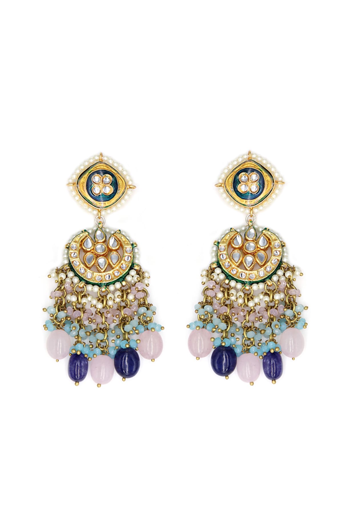 Gold Finish Kundan Polki Chandbali Earrings