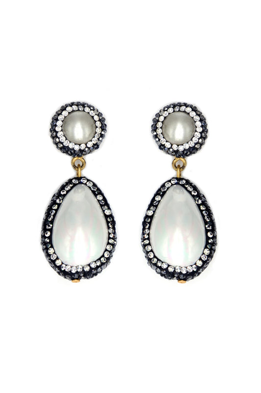 Black Rhodium Finish Shell Pearl Earrings