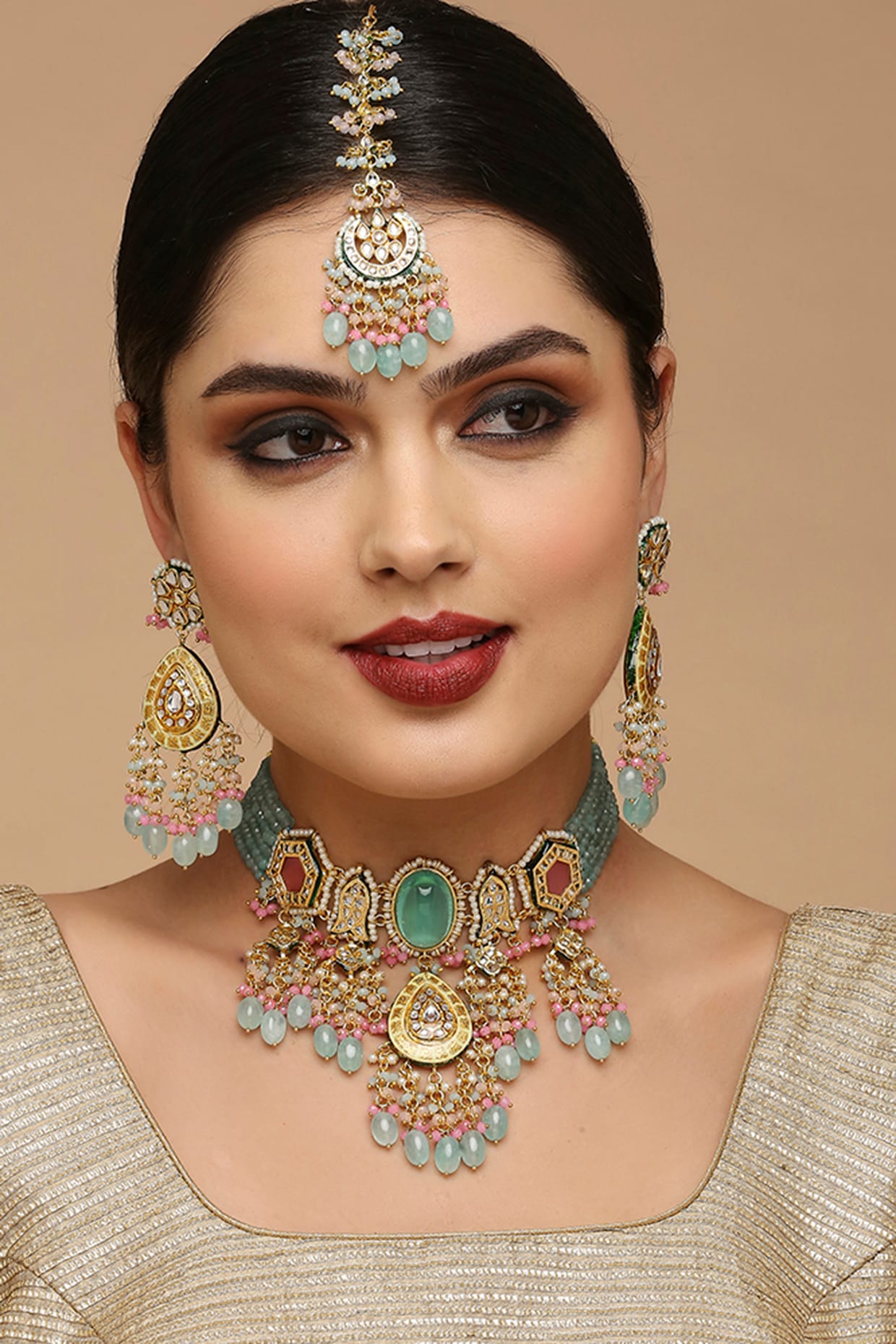 Gold Finish Kundan Necklace Set