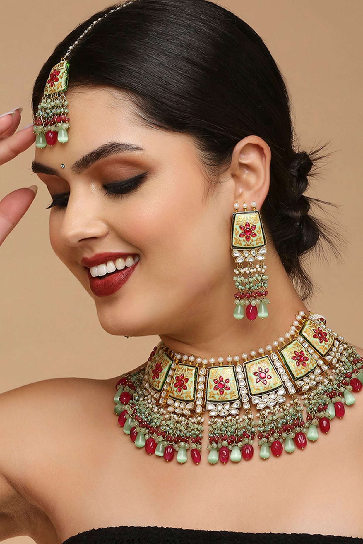 Two Tone Finish Kundan Necklace Set