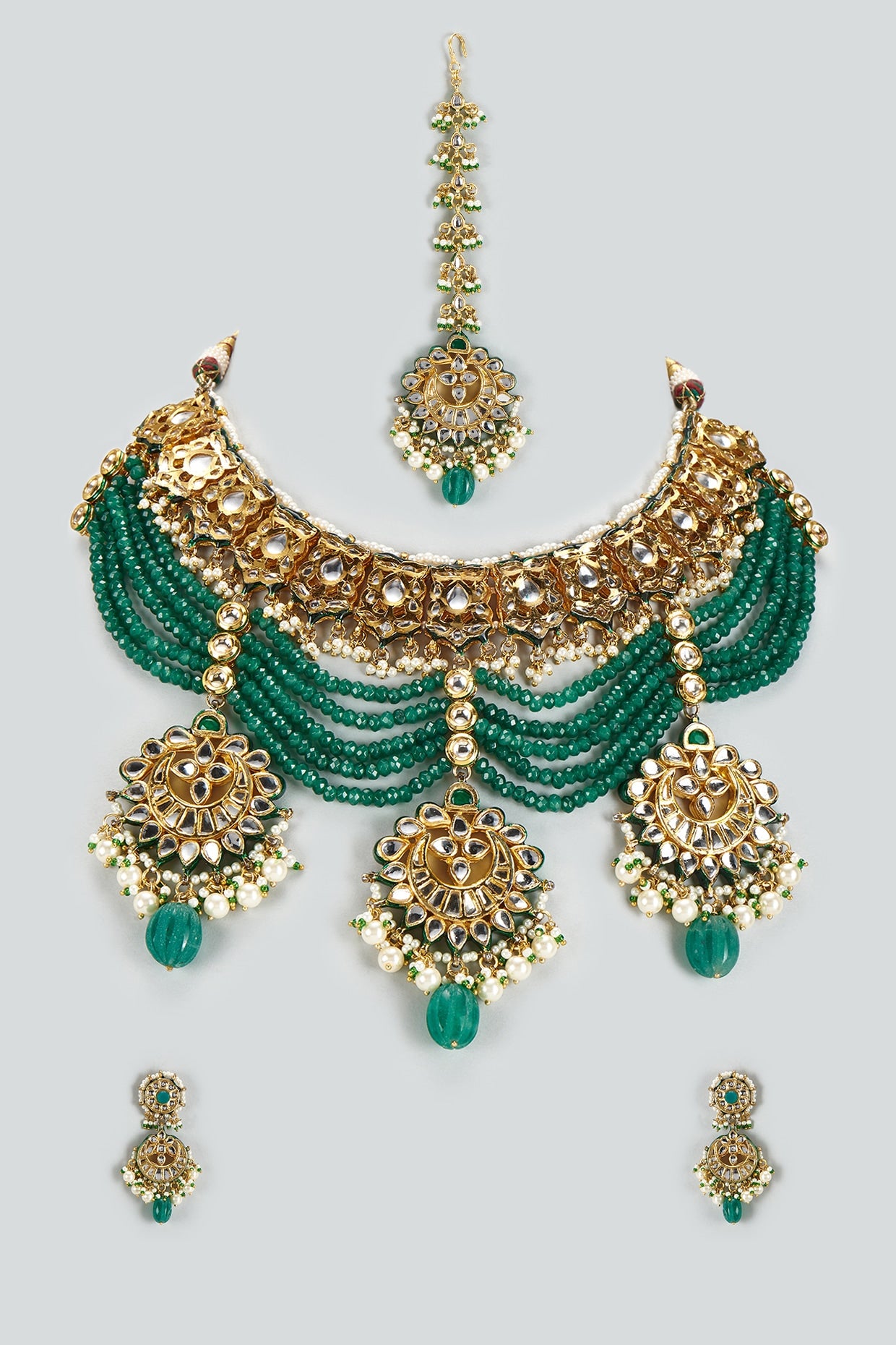 Gold Finish Kundan Polki & Semi-Precious Stone Necklace Set