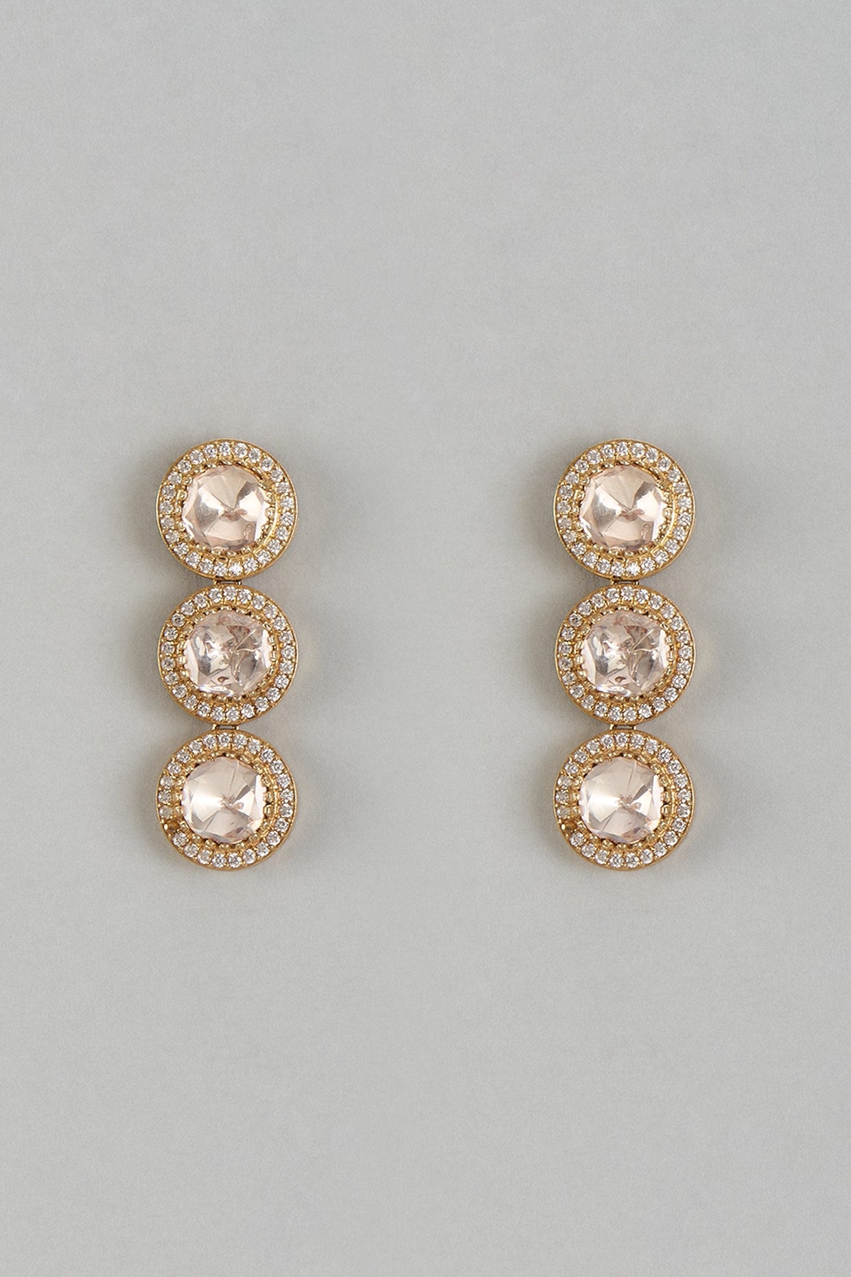 Gold Finish Moissanite Polki Dangler Earrings In Sterling Silver